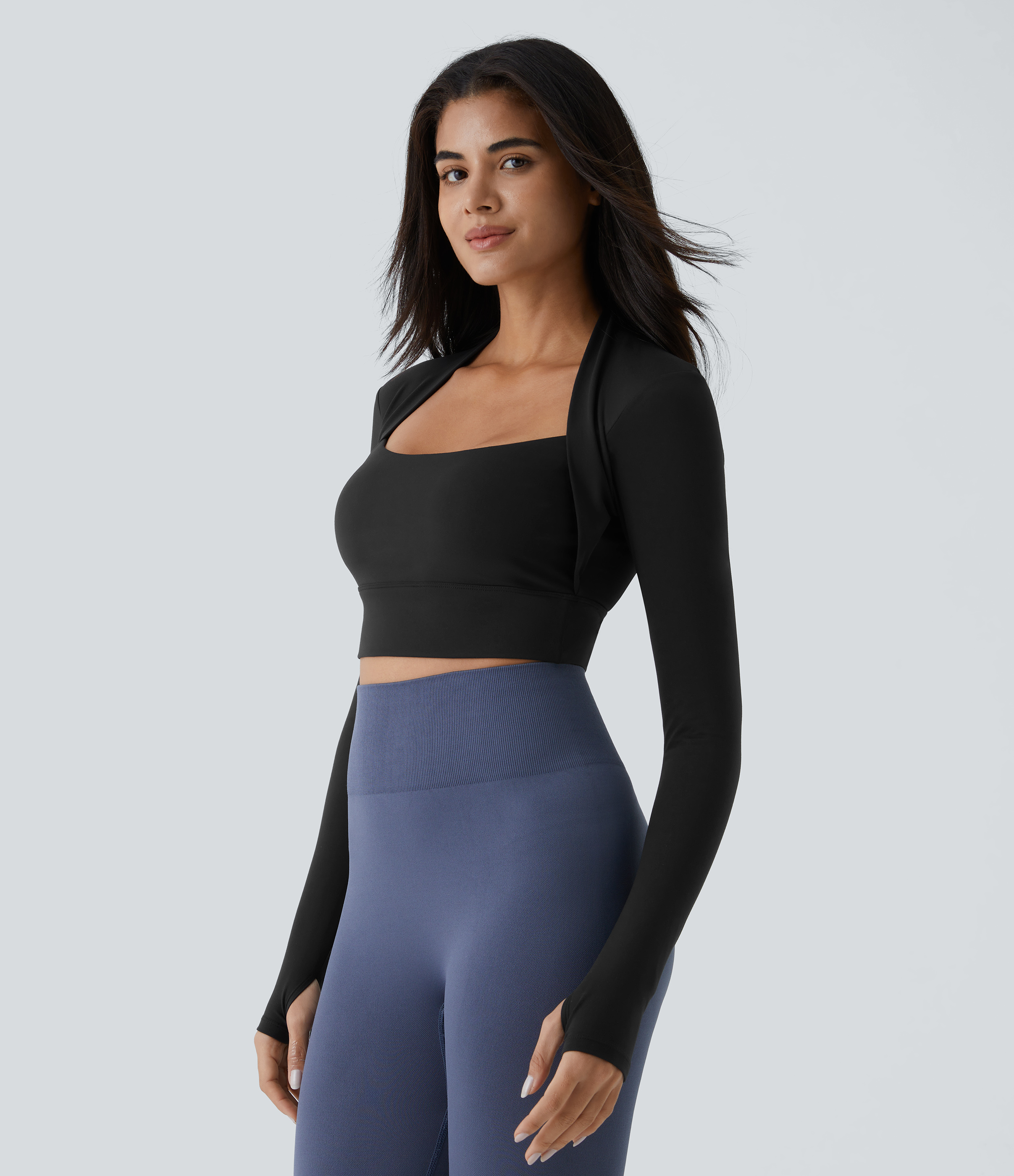 Halara Cloudfulв„ў Fabric Long Sleeve Thumb Hole Cropped Yoga Sports Top  - Black - S 