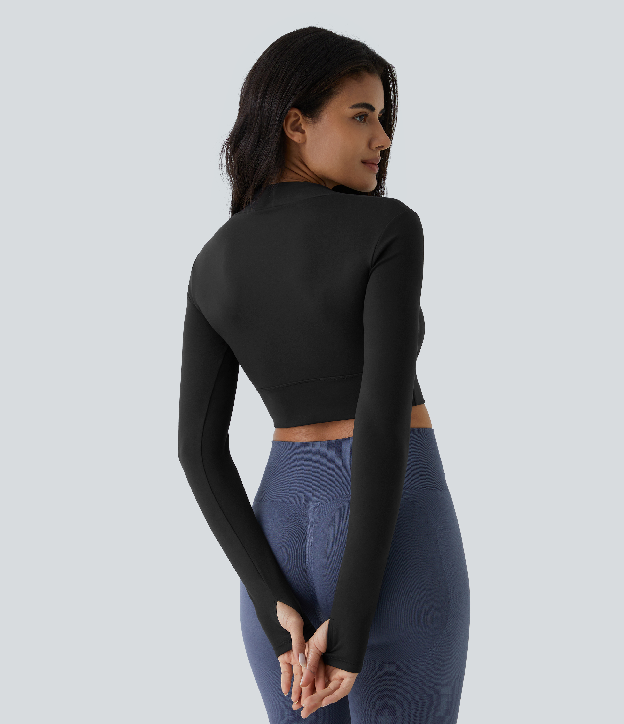 Halara Cloudfulв„ў Fabric Long Sleeve Thumb Hole Cropped Yoga Sports Top  - Black - S 