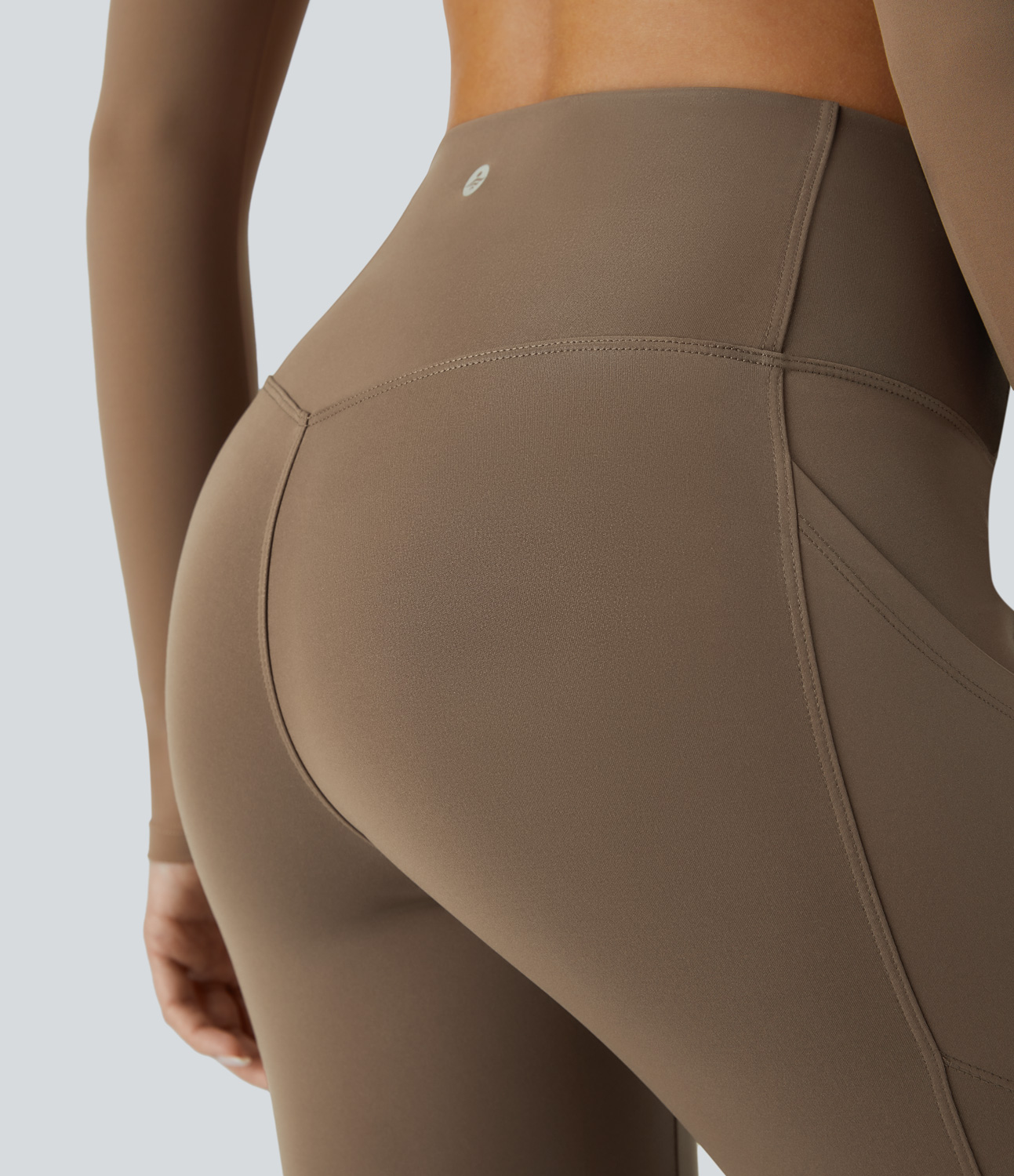 Halara Faux Leather High Waisted Side Pocket Shine Casual Moto Leggings  - Reddish Brown - L(7/8) gym leggings leggings with pockets 