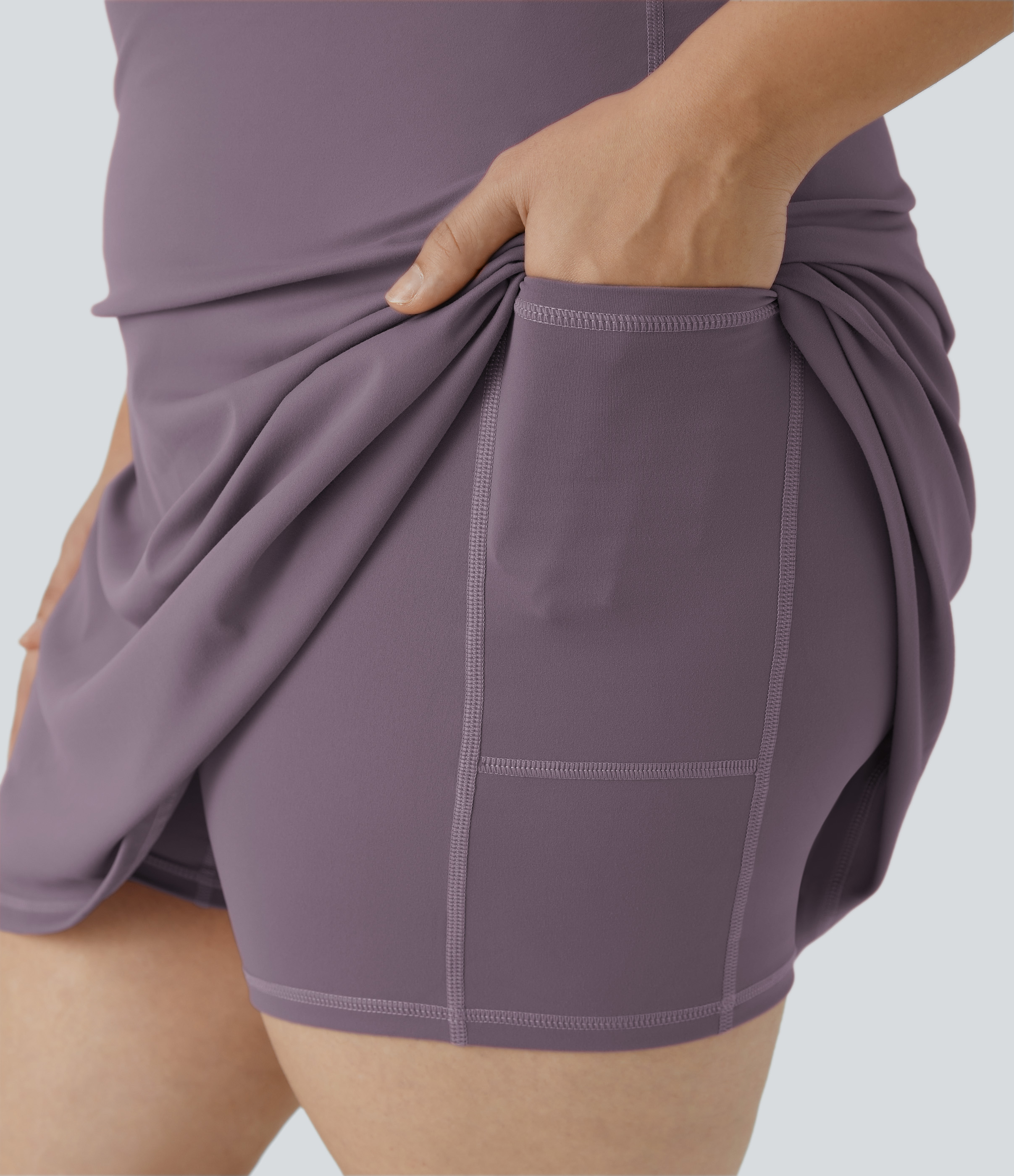 Halara Everyday Softlyzeroв„ў Plush Backless 2-in-1 Flare Plus Size Activity Dress-Wannabe-Longer Length & Adjustable Straps  - Tulip Purple - 1X 