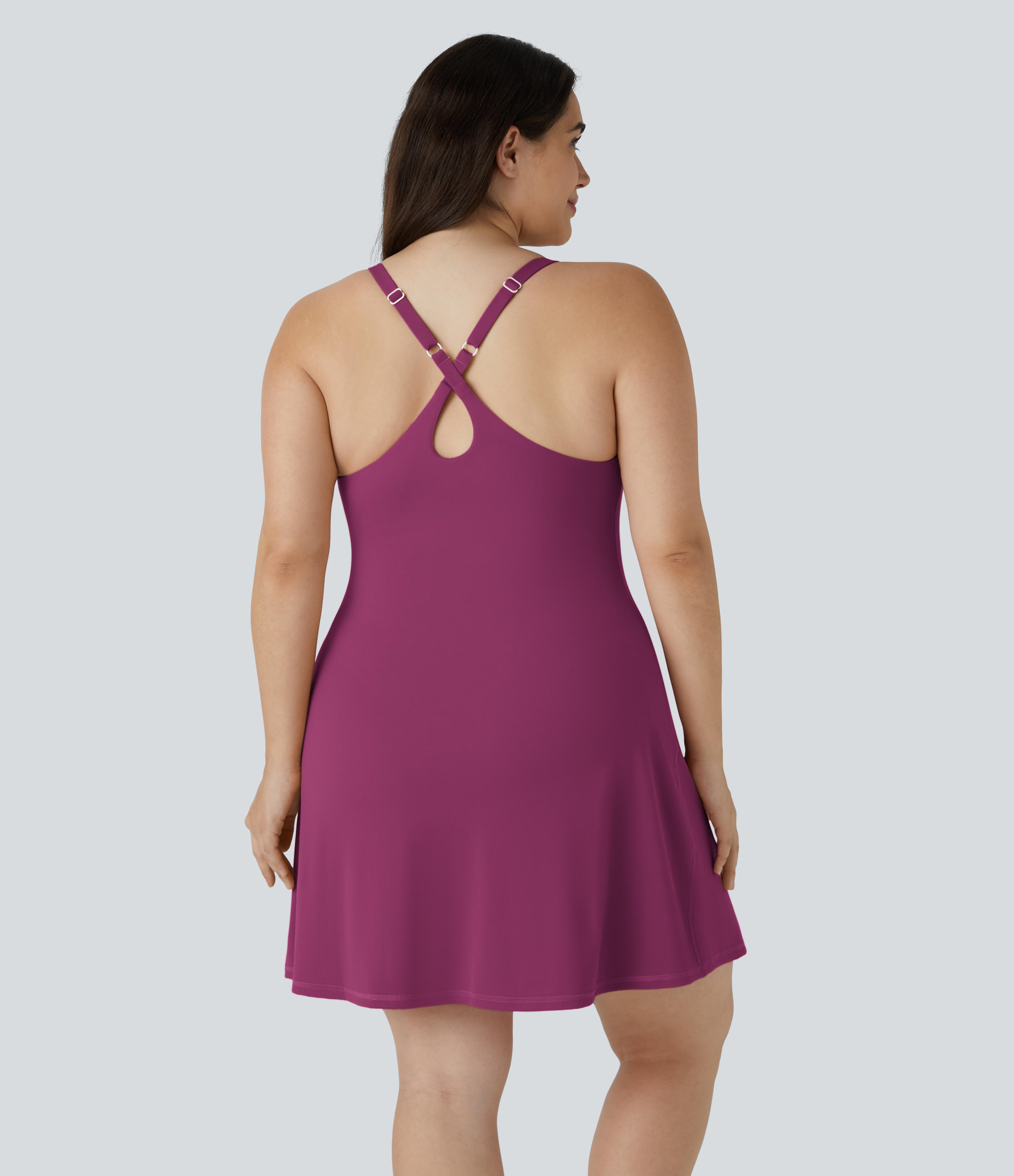 Halara Everyday Softlyzeroв„ў Plush Backless 2-in-1 Flare Plus Size Activity Dress-Wannabe-Longer Length & Adjustable Straps  - Ume Purple - 1X 