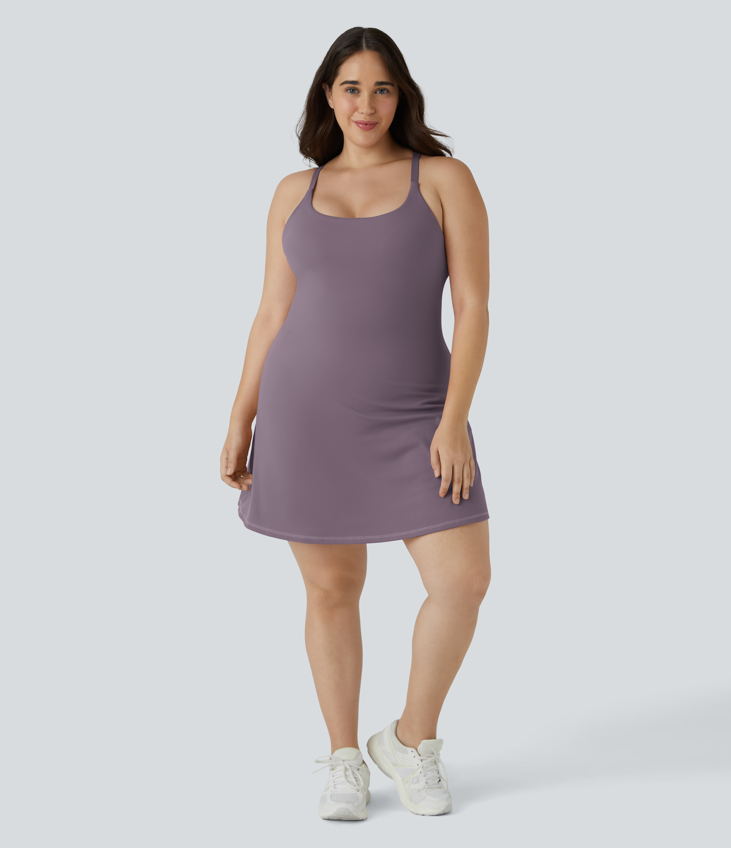 Halara Everyday Softlyzeroв„ў Plush Backless 2-in-1 Flare Plus Size Activity Dress-Wannabe-Longer Length & Adjustable Straps  - Tulip Purple - 1X 