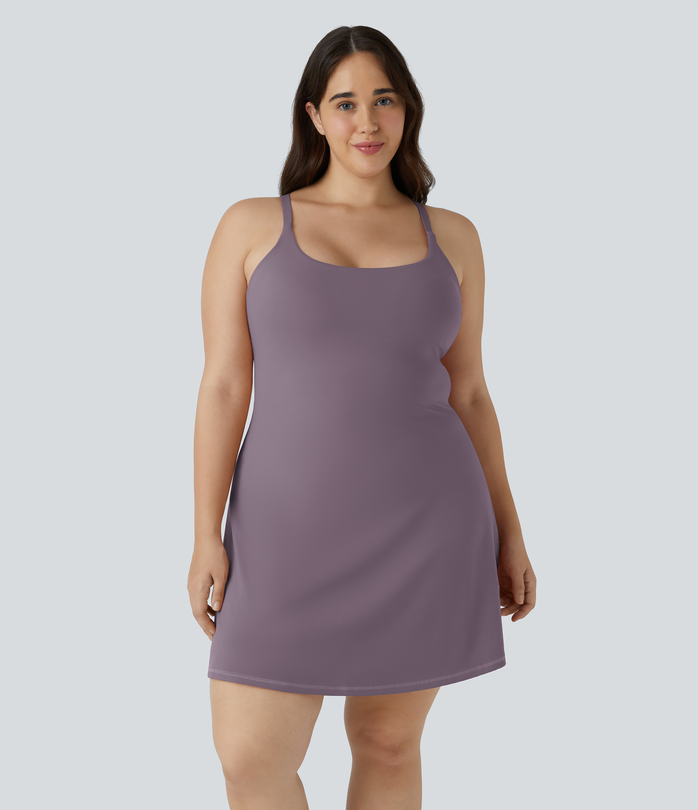 Halara Everyday Softlyzeroв„ў Plush Backless 2-in-1 Flare Plus Size Activity Dress-Wannabe-Longer Length & Adjustable Straps  - Tulip Purple - 1X 
