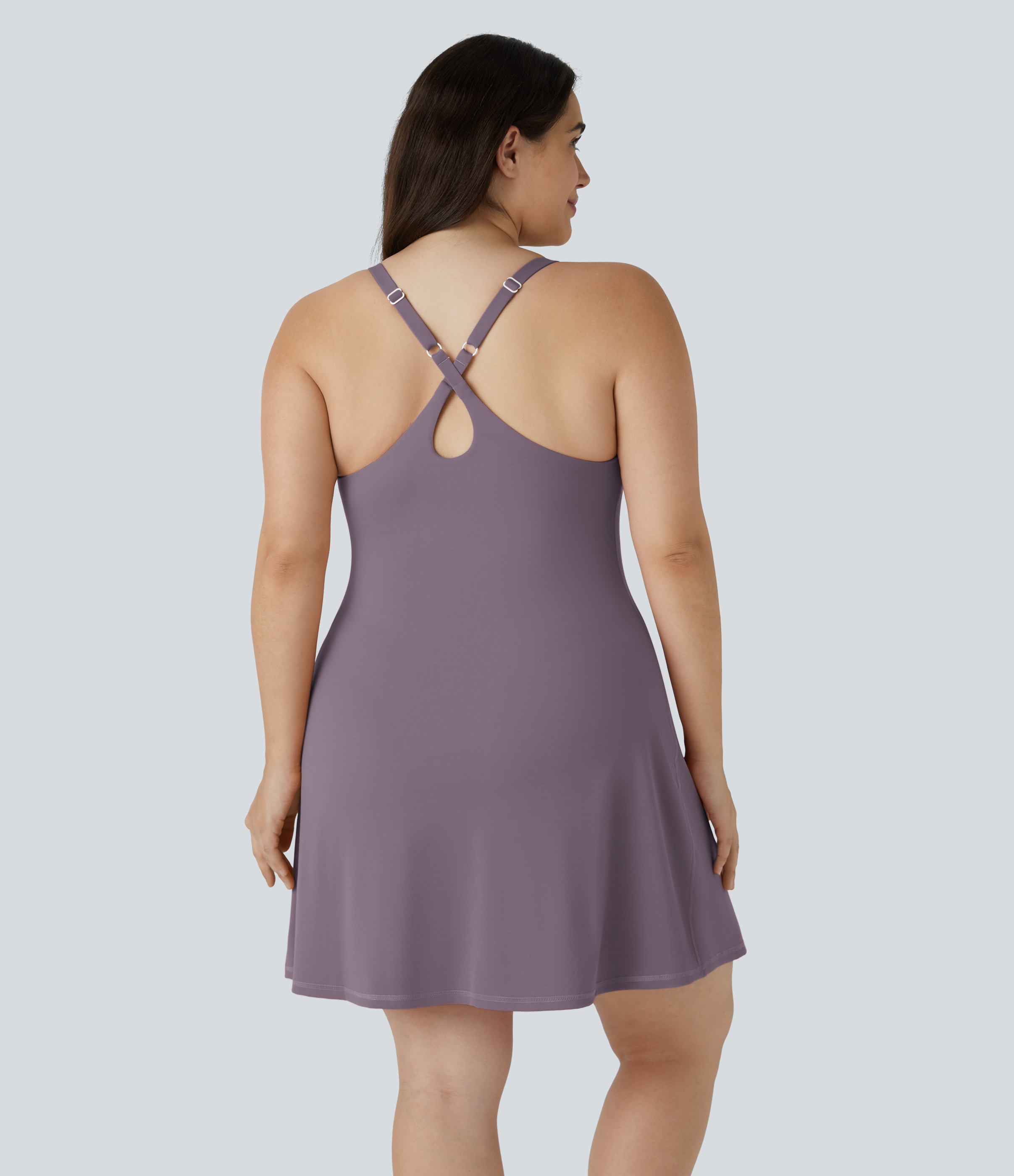 Halara Everyday Softlyzeroв„ў Plush Backless 2-in-1 Flare Plus Size Activity Dress-Wannabe-Longer Length & Adjustable Straps  - Tulip Purple - 1X 