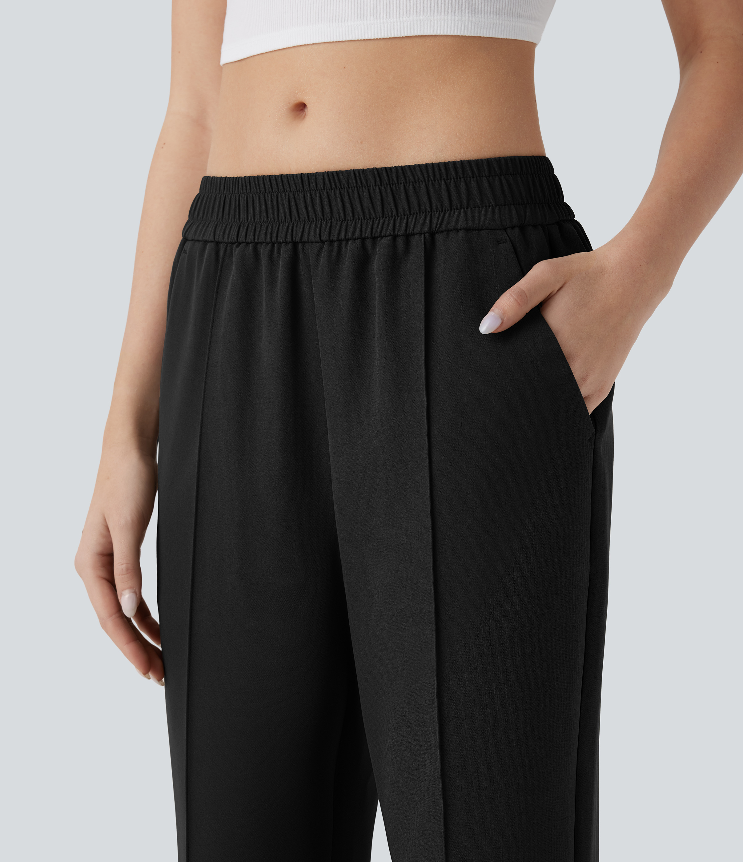 Halara Mid Rise Side Pocket Zipper Split Hem Flare Casual Pants  - Black - XL(regular) sweatpants jogger pants stacked sweatpants 