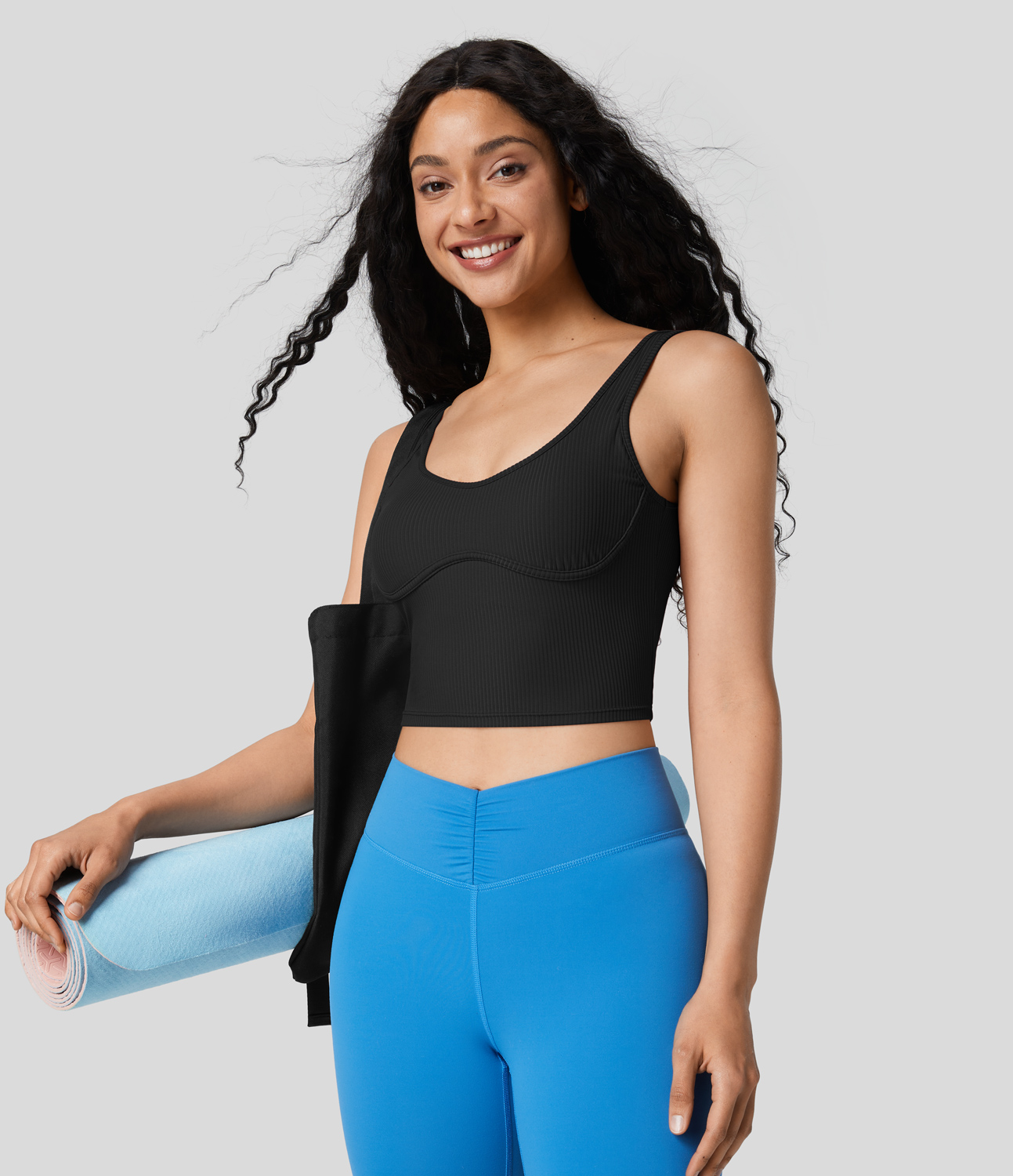 Halara Ribbed U Neck Backless Skinny Cropped Yoga Tank Top Tank Top - Black - XS golf tops halter top tunic tops sleeveless tops backless top 