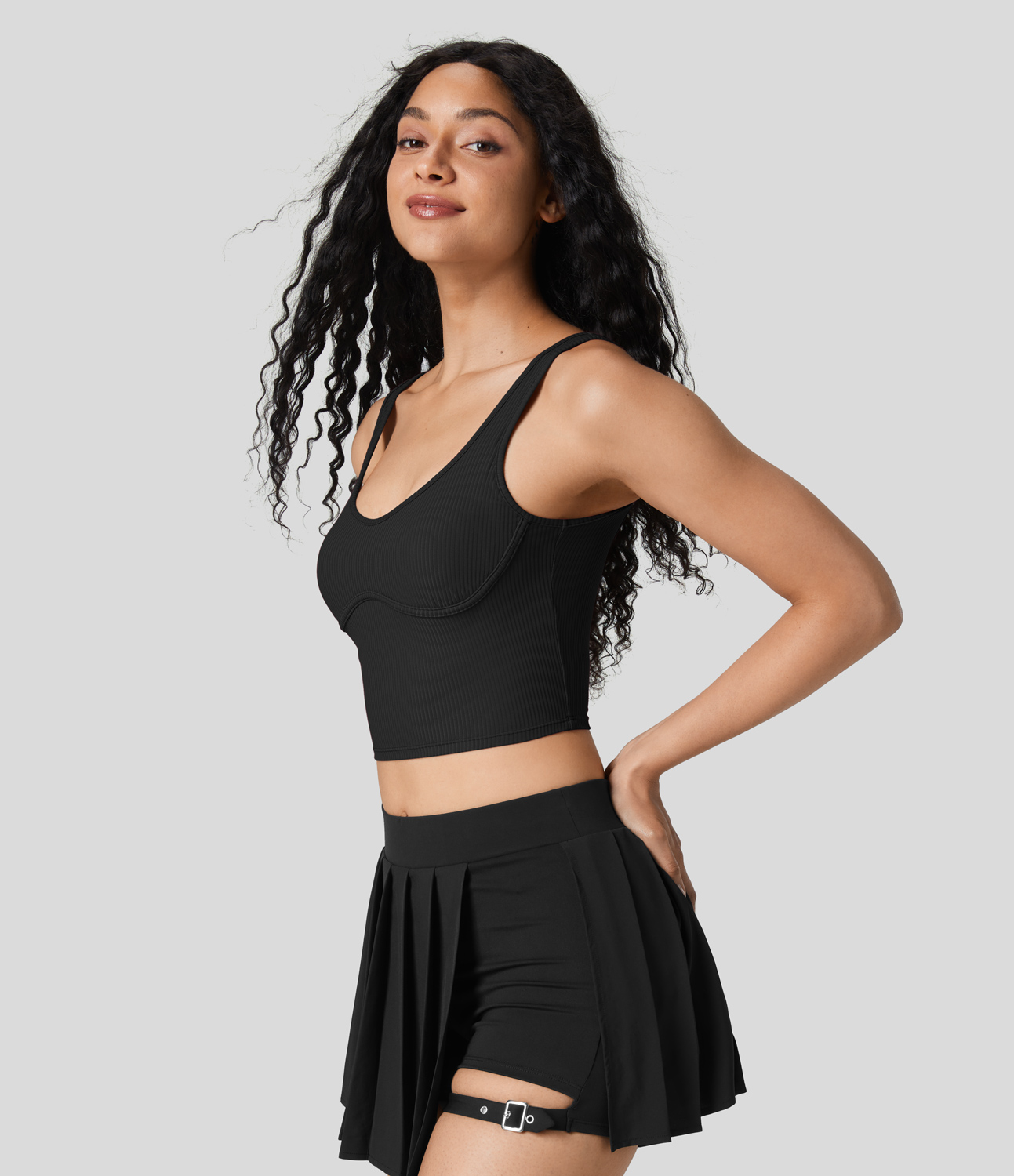 Halara Ribbed U Neck Backless Skinny Cropped Yoga Tank Top Tank Top - Black - XS golf tops halter top tunic tops sleeveless tops backless top 