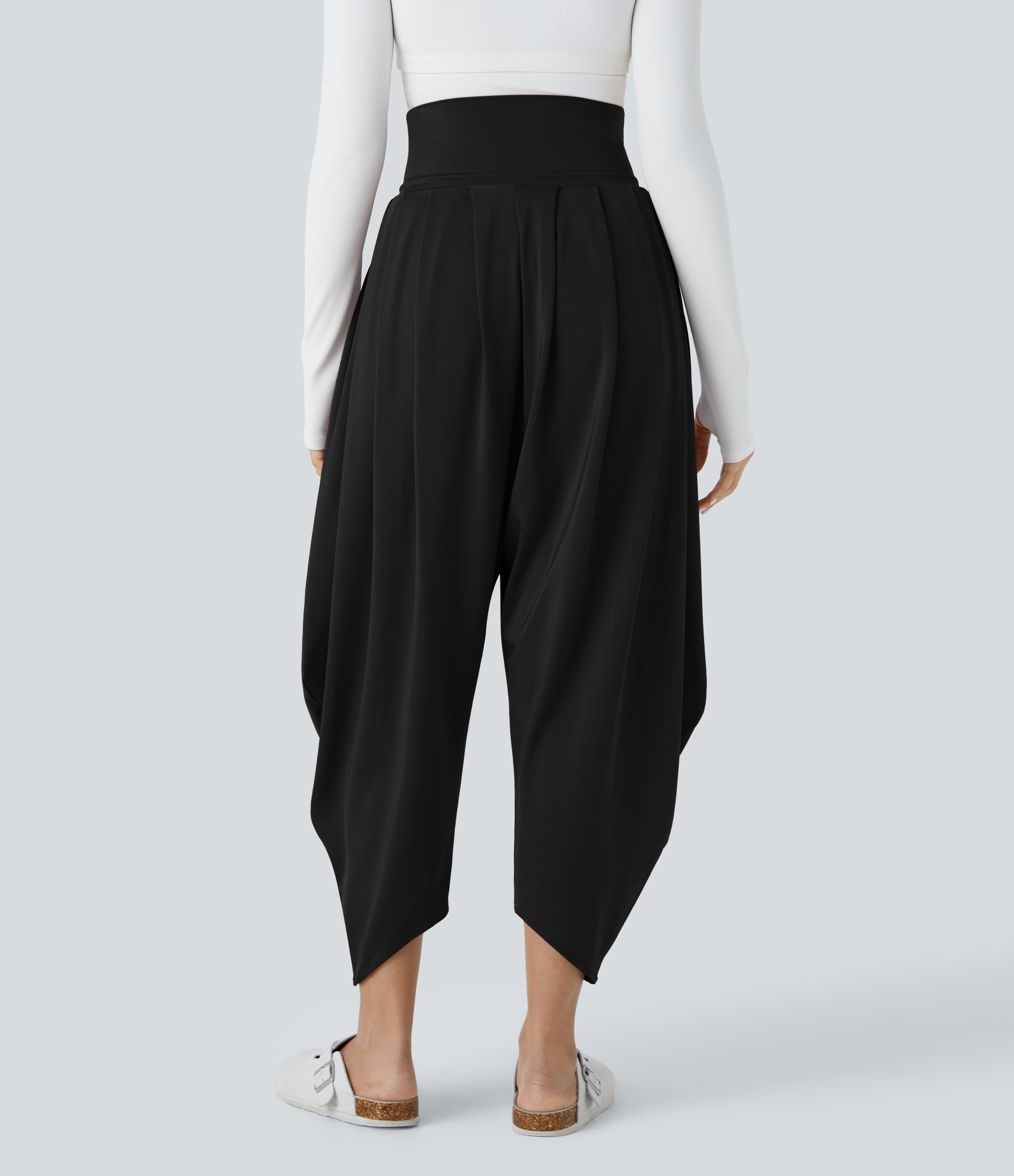 Halara High Waisted Drawstring Plicated Side Pocket Casual Joggers  - Black - XL(regular) 
