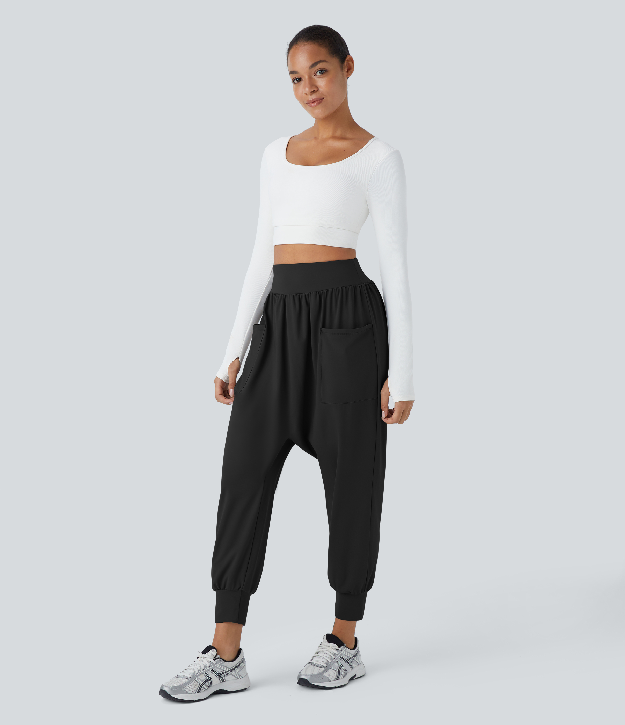 Halara High Waisted Plicated Side Pocket Harem Yoga Joggers  - Black - M(regular) 