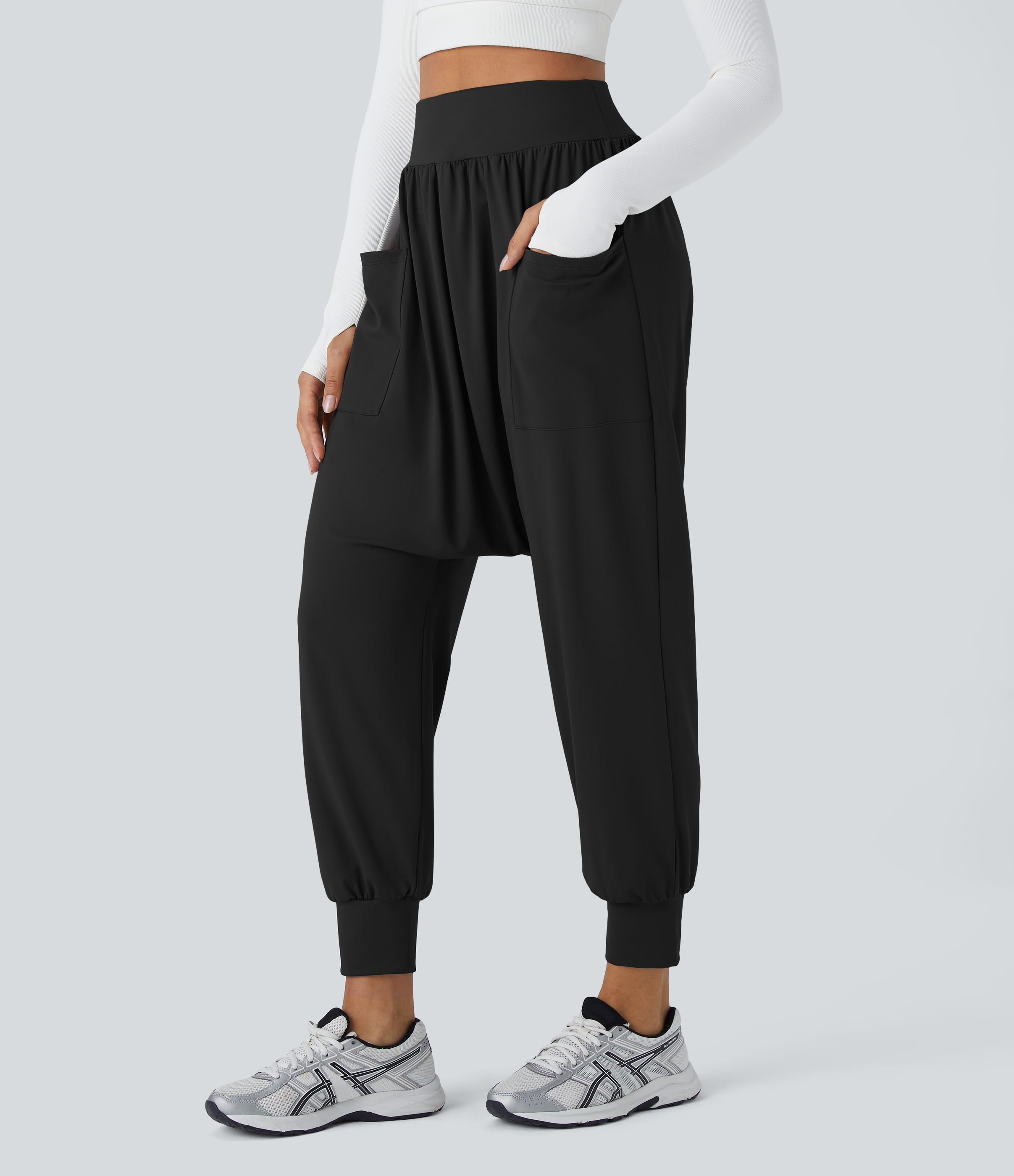 Halara High Waisted Plicated Side Pocket Harem Yoga Joggers  - Black - M(regular) 