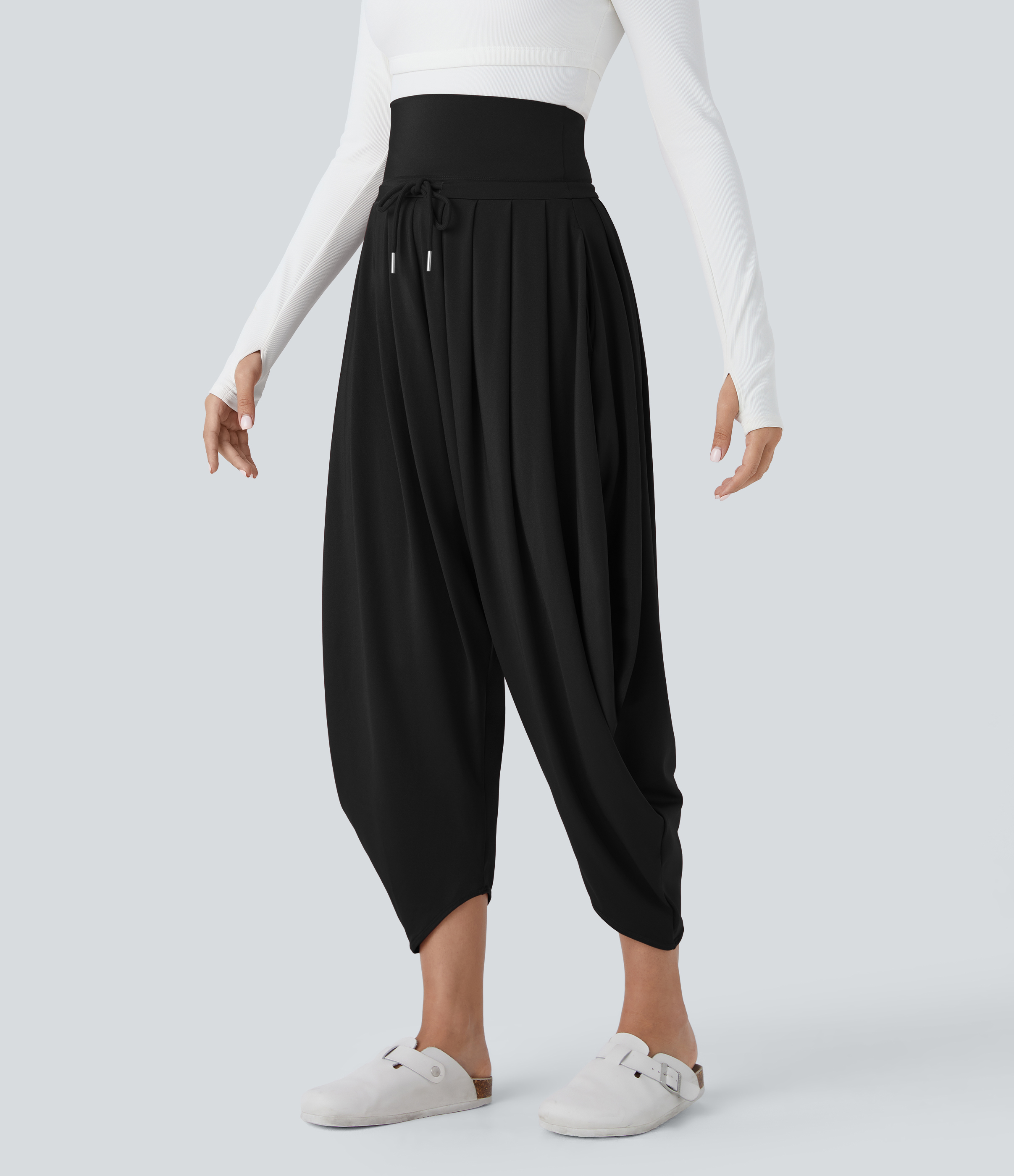 Halara High Waisted Drawstring Plicated Side Pocket Casual Joggers  - Black - XL(regular) 