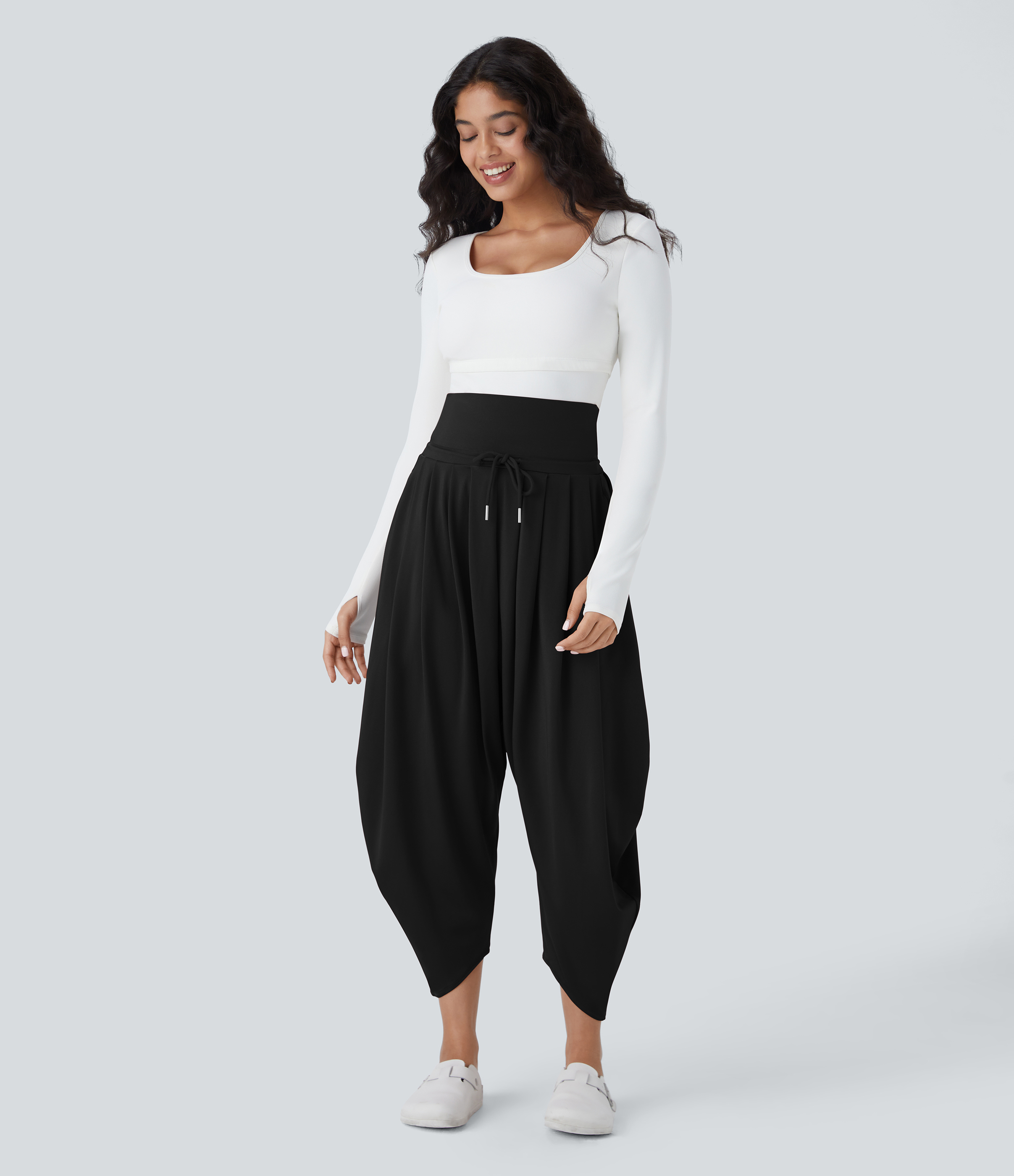 Halara High Waisted Drawstring Plicated Side Pocket Casual Joggers  - Black - XL(regular) 