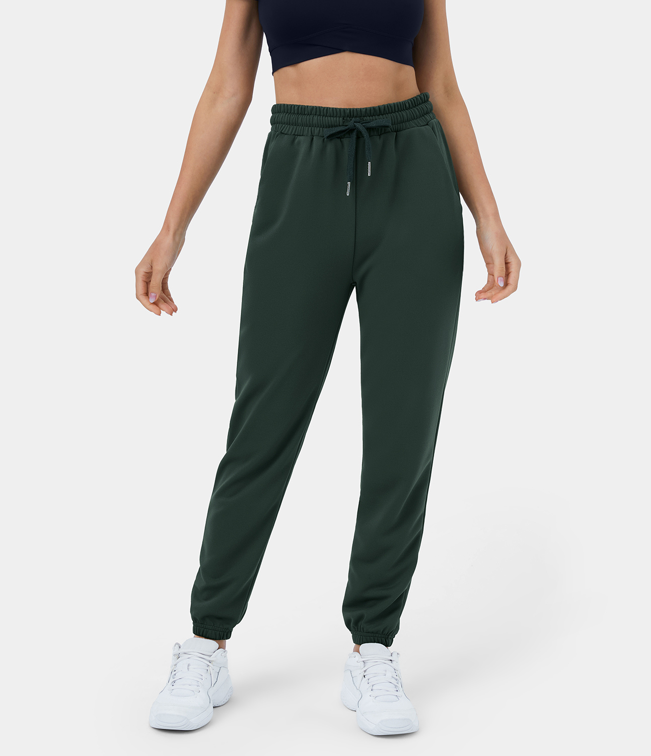 Halara High Waisted Drawstring Side Pocket Plain Casual Joggers  - Scarab - S 