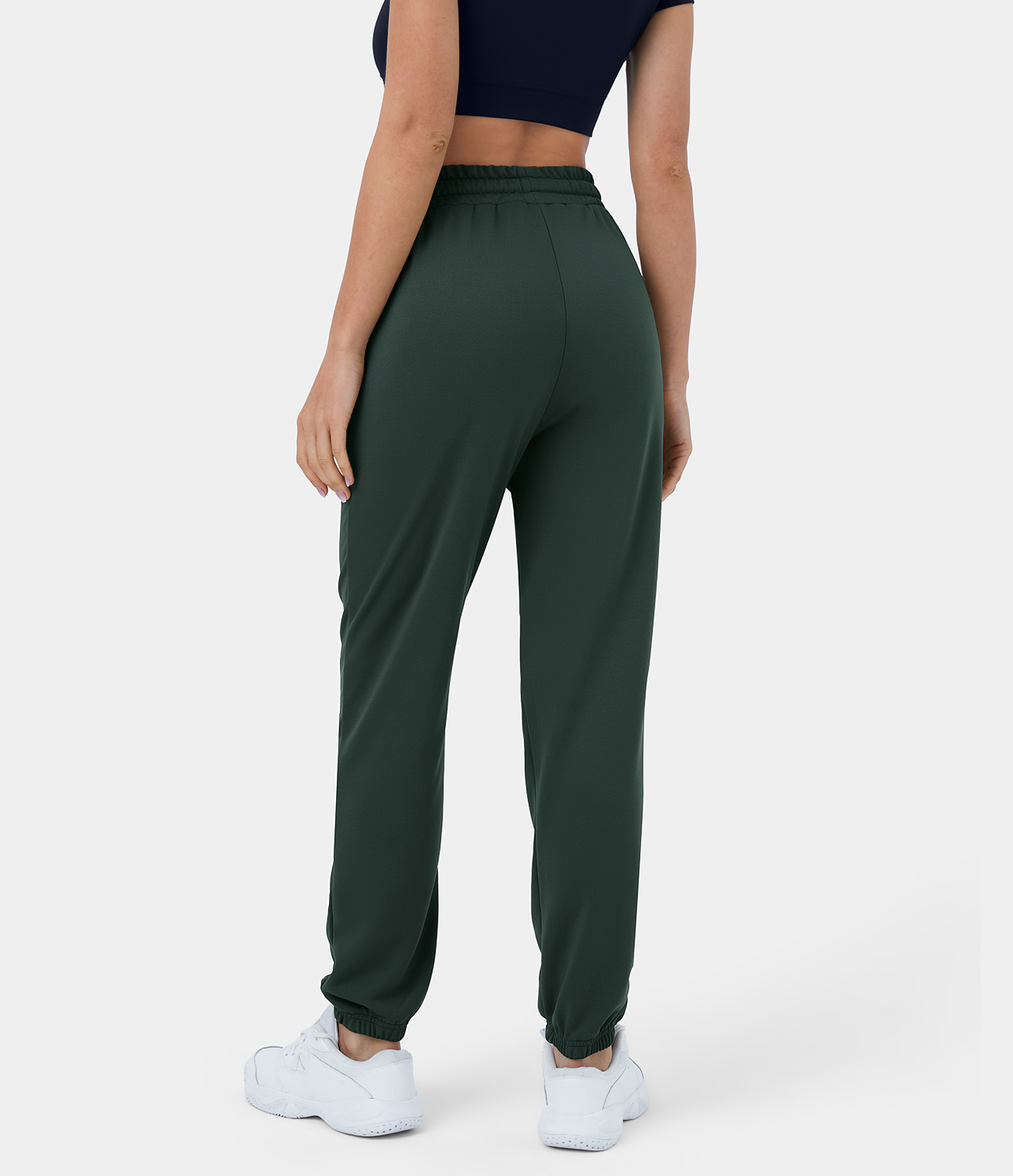 Halara High Waisted Drawstring Side Pocket Plain Casual Joggers  - Scarab - S 
