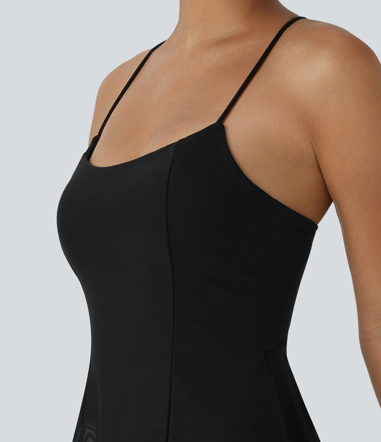 Halara Adjustable Spaghetti Strap Backless Crisscross 2-in-1 Side Pocket High Low Contrast Mesh Flowy Mini Casual Dress Workout Dress - Black - L 