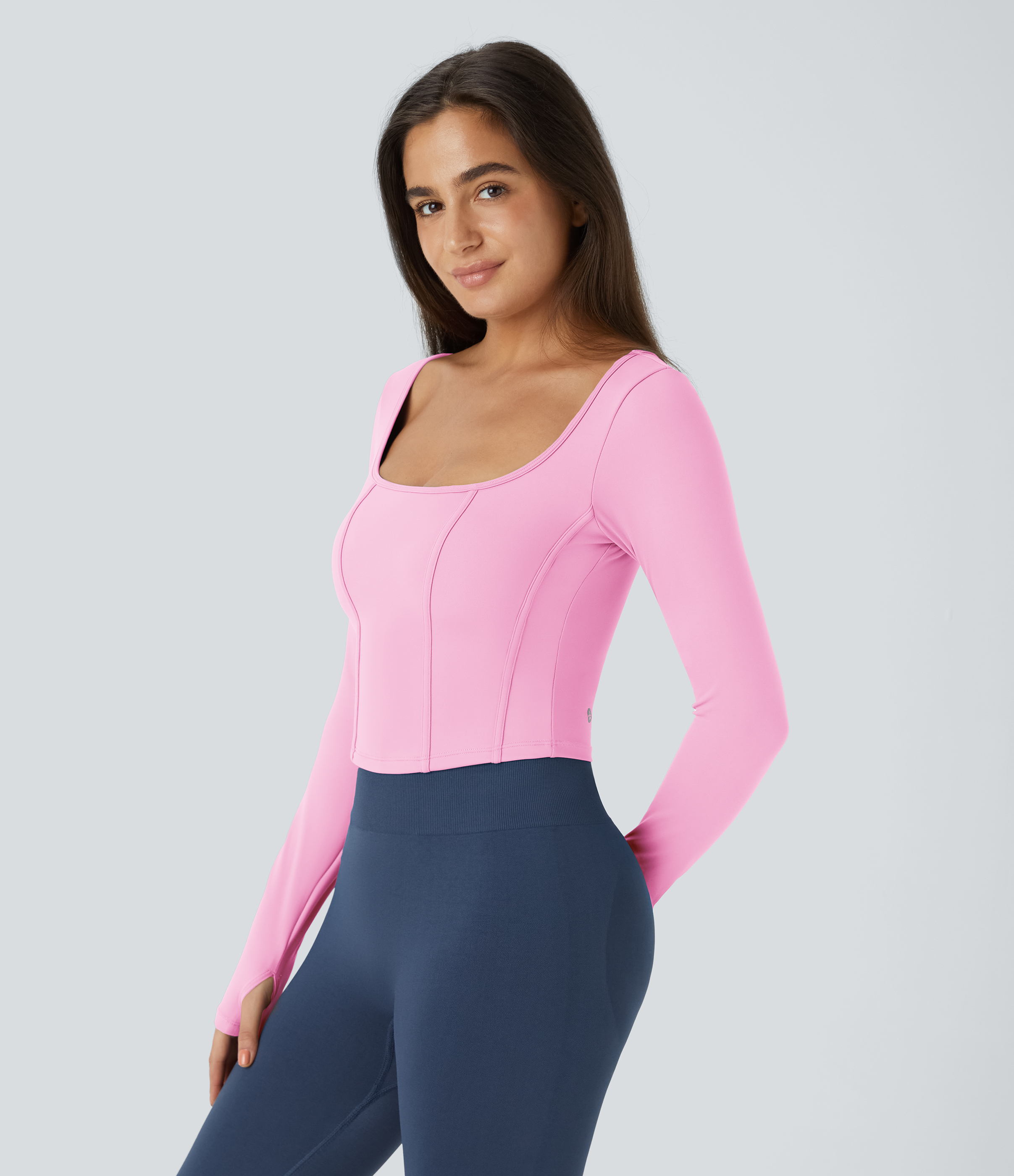 Halara Softlyzeroв„ў Plush Square Neck Thumb Hole Cropped Yoga Sports Top  - Nosegay - XL 