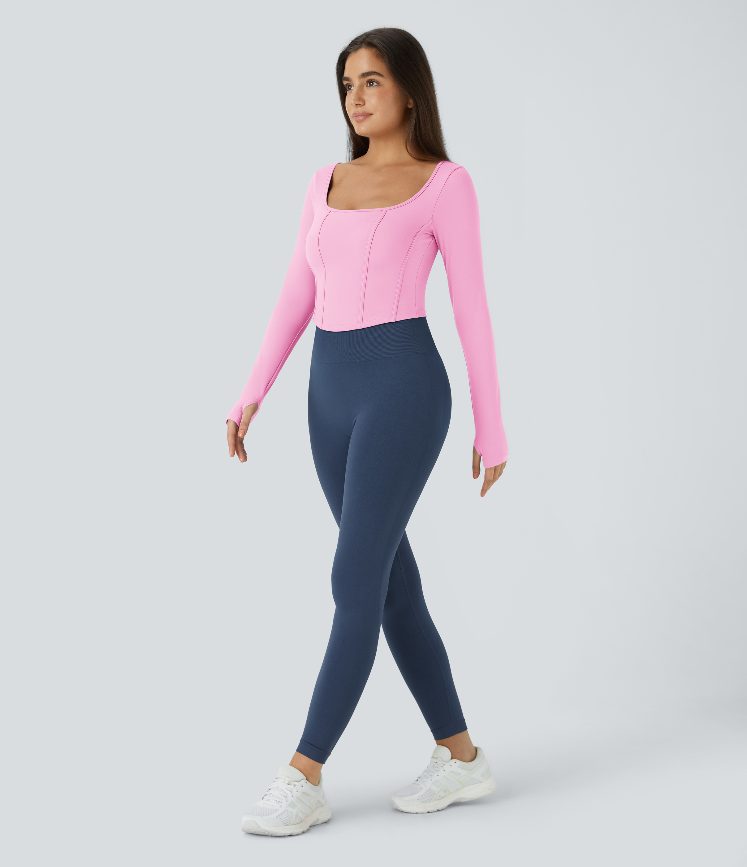 Halara Softlyzeroв„ў Plush Square Neck Thumb Hole Cropped Yoga Sports Top  - Nosegay - XL 