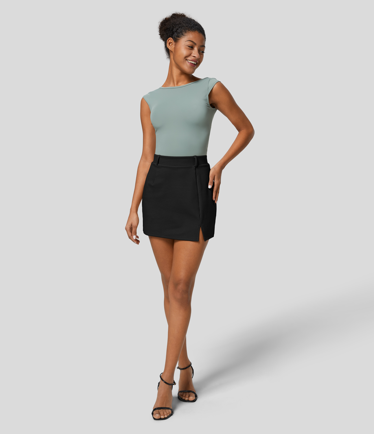 Halara High Waisted 2-in-1 Split Mini Work Skirt  - Black - XS(regular) 