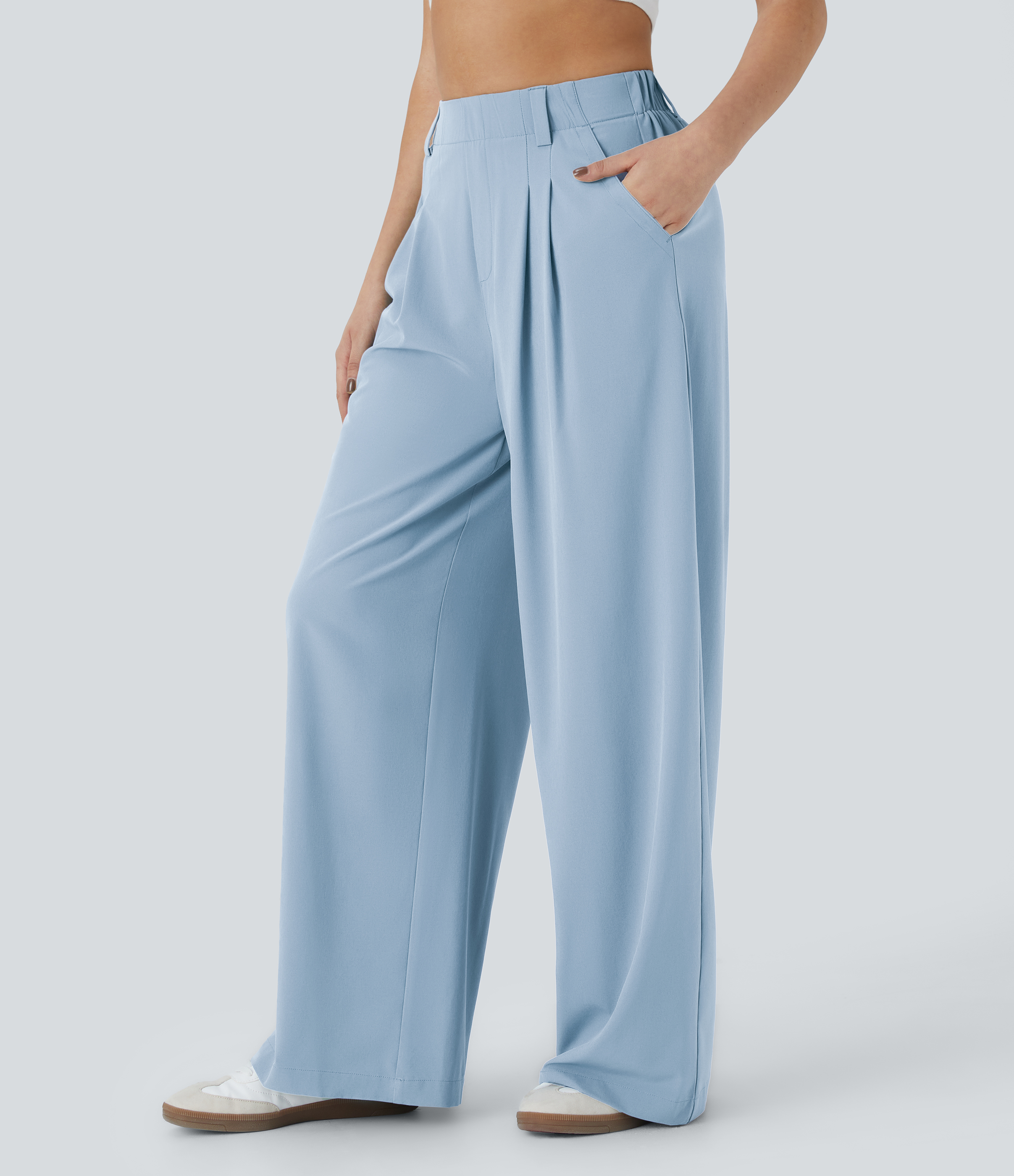 Halara Breezefulв„ў High Waisted Plicated Side Pocket Wide Leg Flowy Solid Palazzo Quick Dry Casual Pants  - Ballad Blue - XS(regular) 