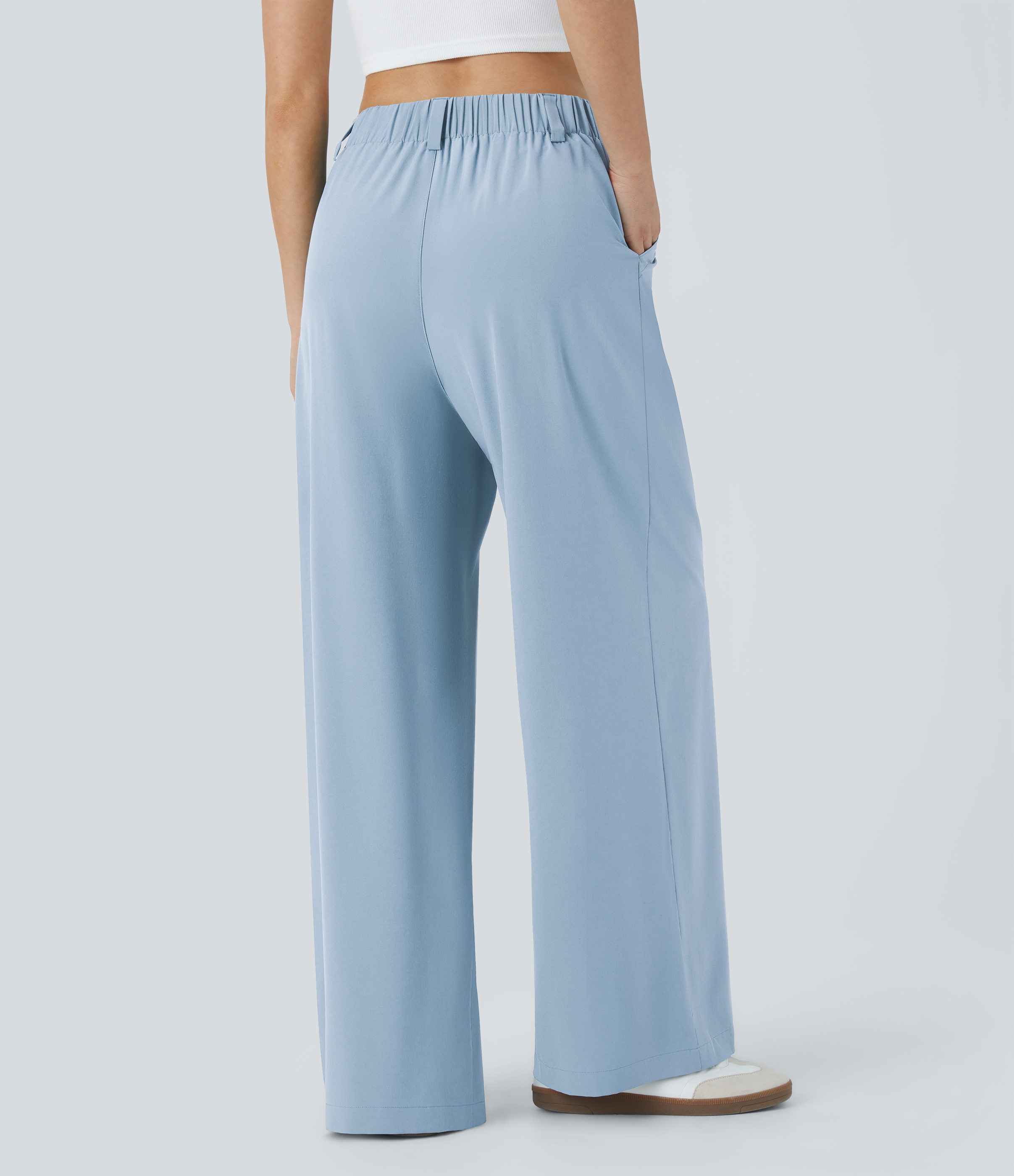 Halara Breezefulв„ў High Waisted Plicated Side Pocket Wide Leg Flowy Solid Palazzo Quick Dry Casual Pants  - Ballad Blue - XS(regular) 
