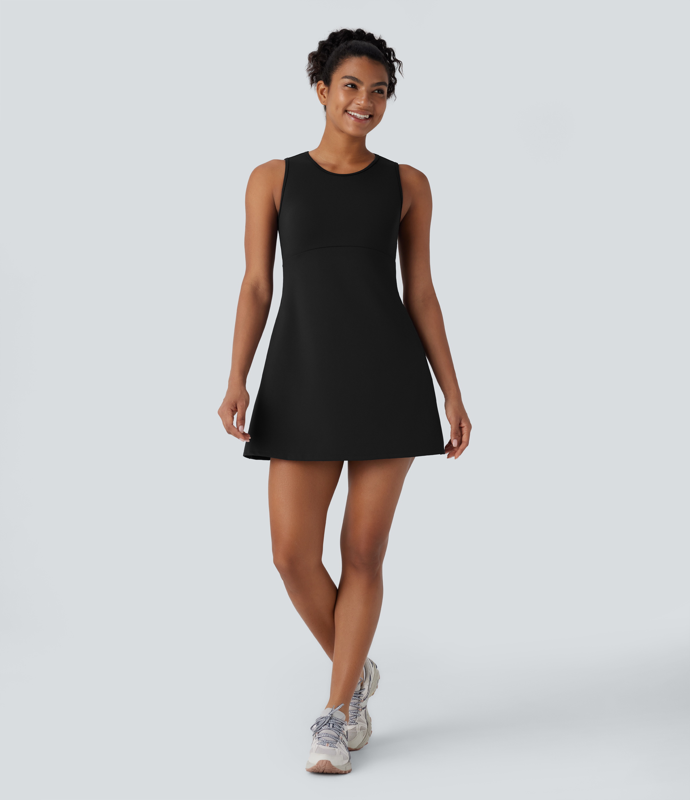 Halara SpeedWaveв„ў Round Neck Sleeveless Side Pocket Mini Quick Dry Hiking Dress Workout Dress - Black - M 