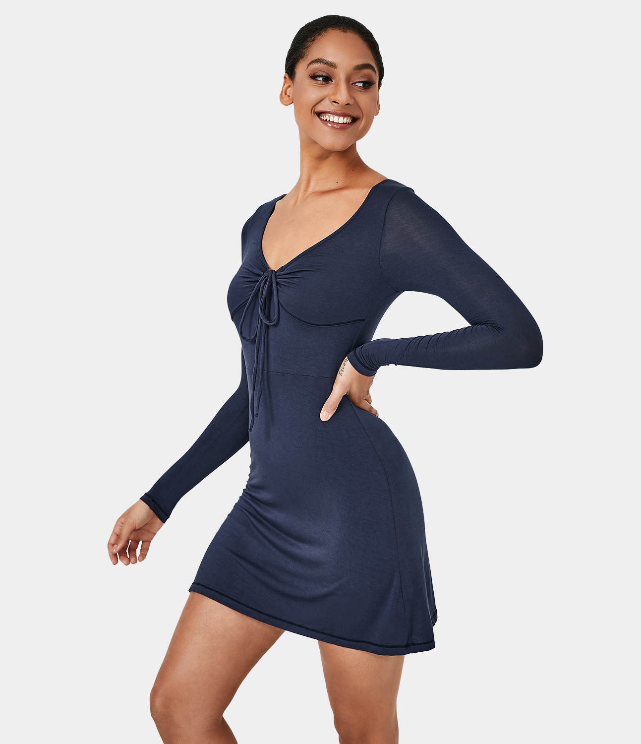 Women's Tie Front 2-in-1 Side Pocket Sports Dress - HALARA