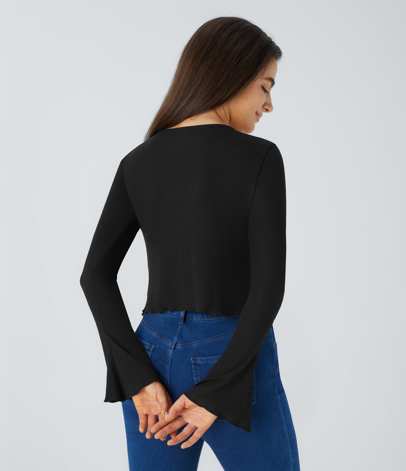 Halara Twisted Split Long Sleeve Casual Top Tank Top - Black - XL golf tops halter top tunic tops sleeveless tops backless top 