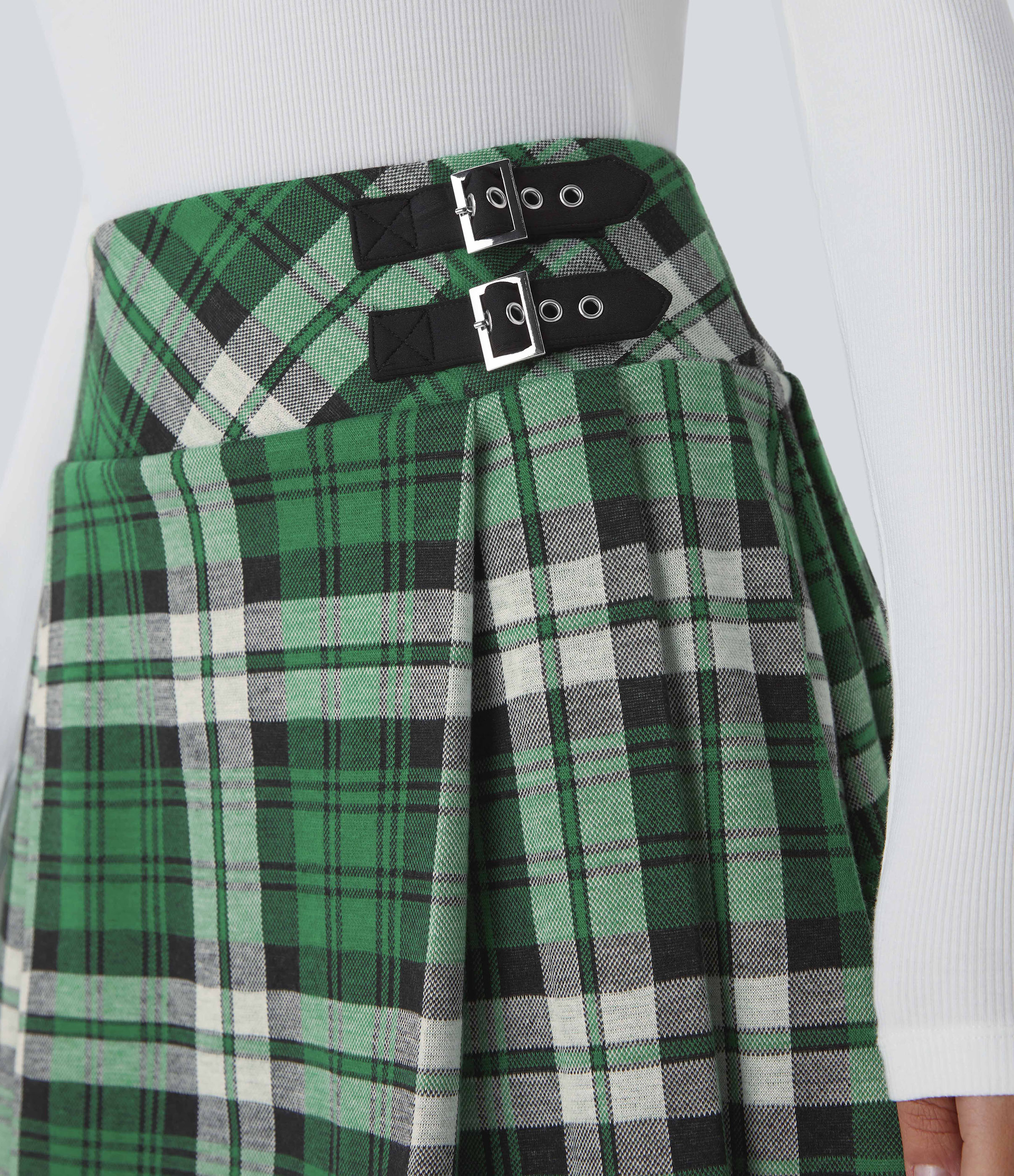 Halara High Waisted Decorative Buckle 2-in-1 Plaid Pleated Mini Casual Skirt  - Green Ivy Plaid - S(regular) 