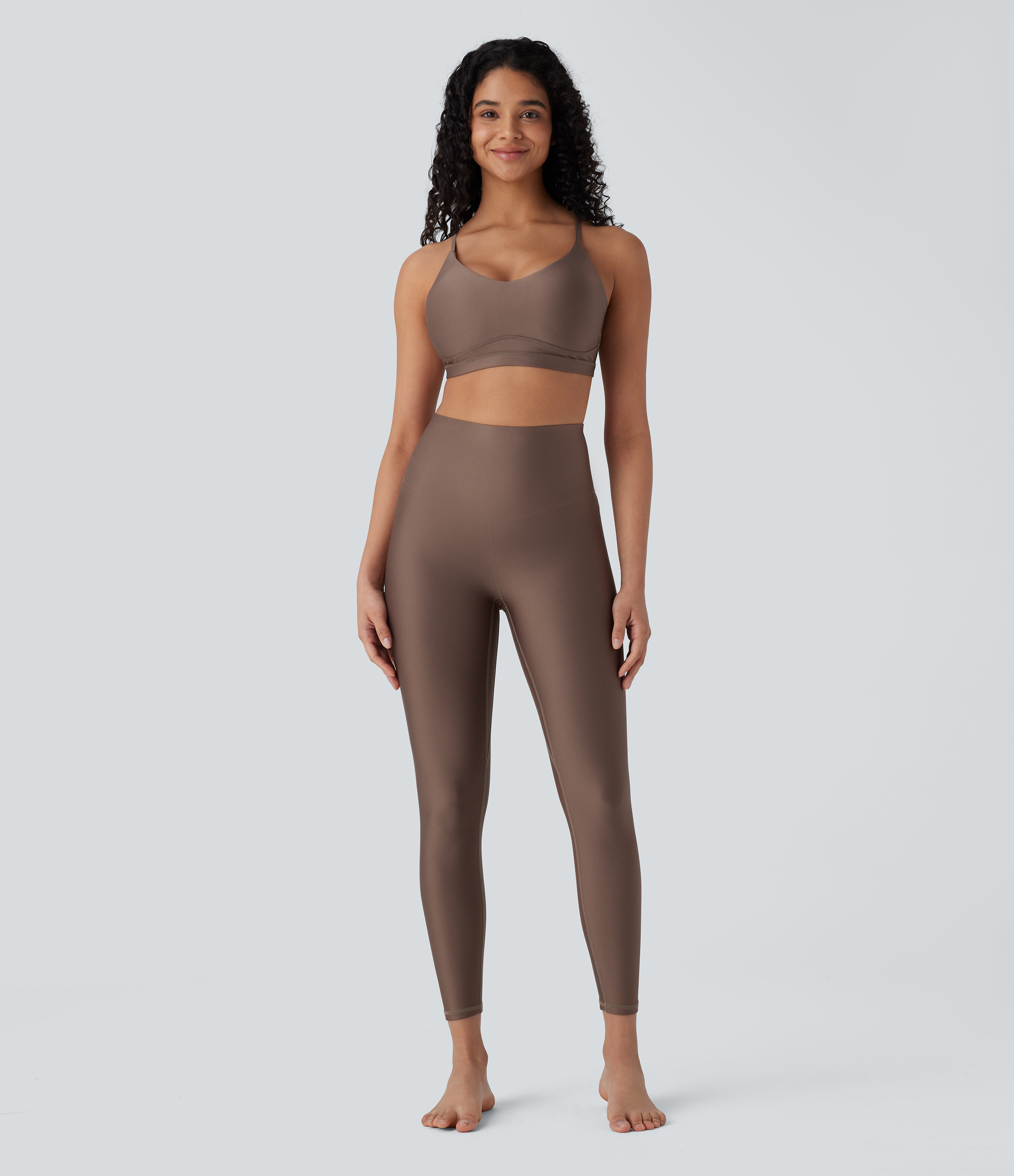Halara Low Support Crisscross Adjustable Straps Cut Out Sheen Yoga Sports Bra  - Hay Brown - S push up bra strapless bra backless bra 