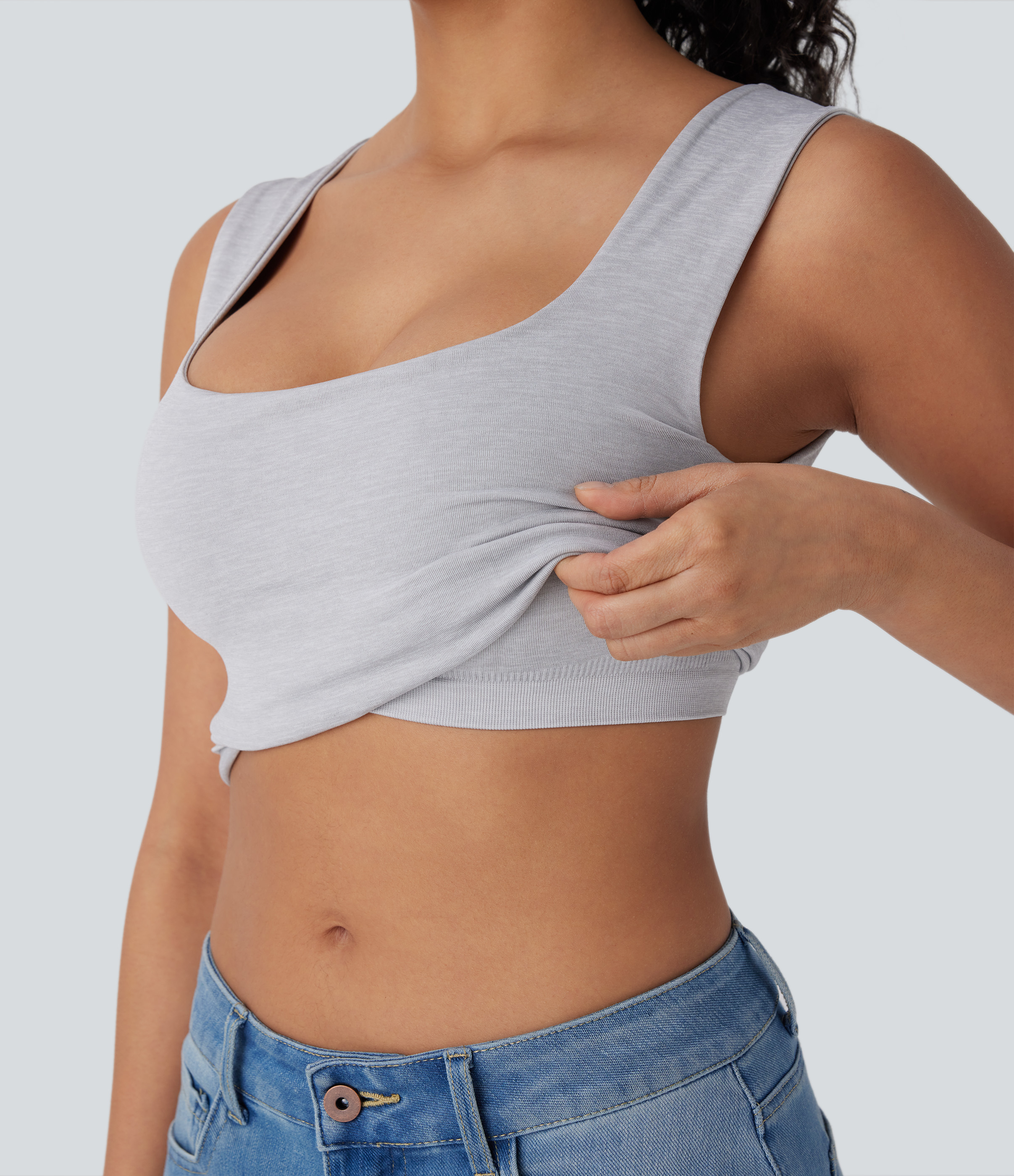 Top relajado 2 en 1 sin mangas con cuello en U 