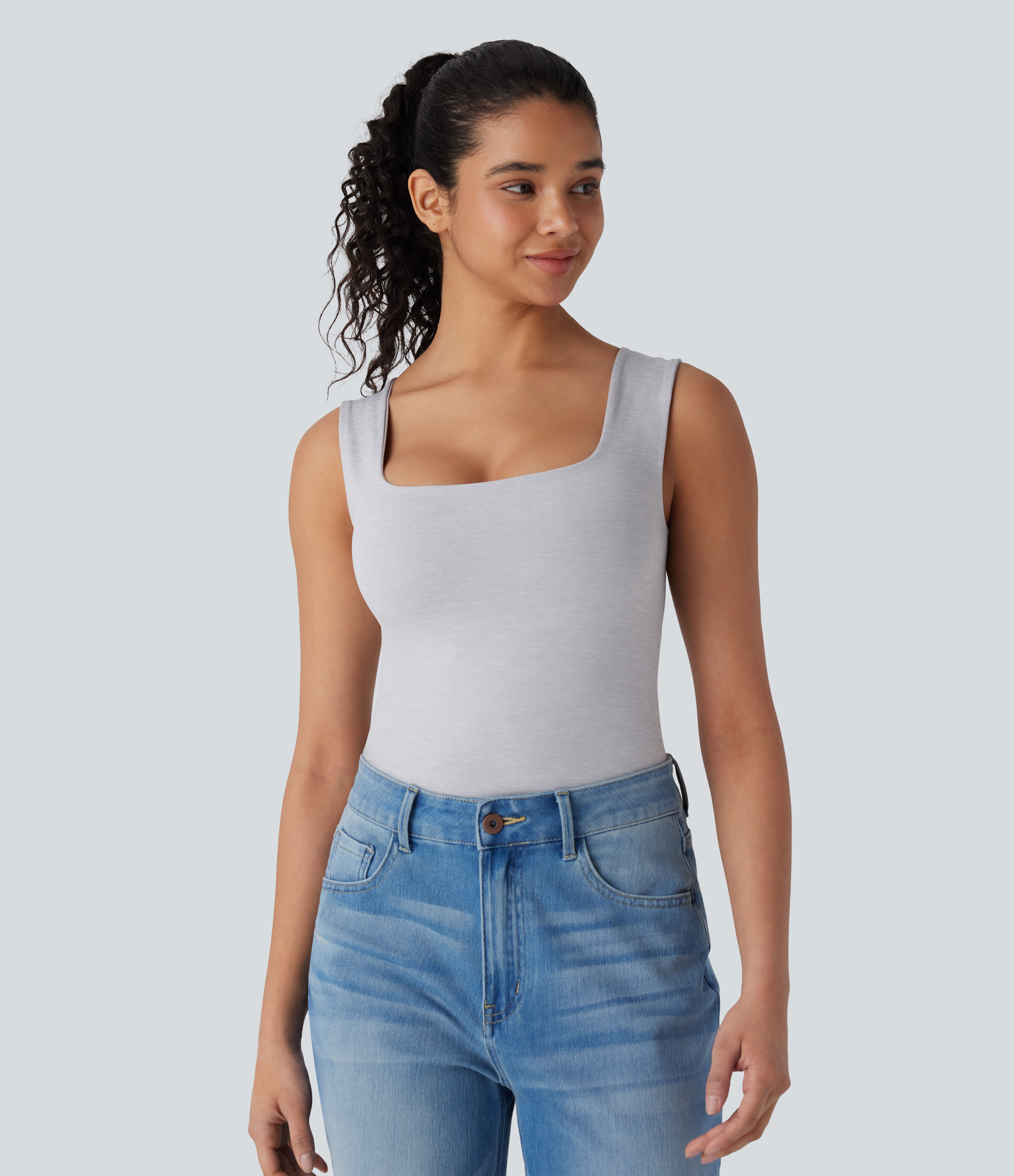 Mottled Grey Top relajado 2 en 1 sin mangas con cuello en U  / 2