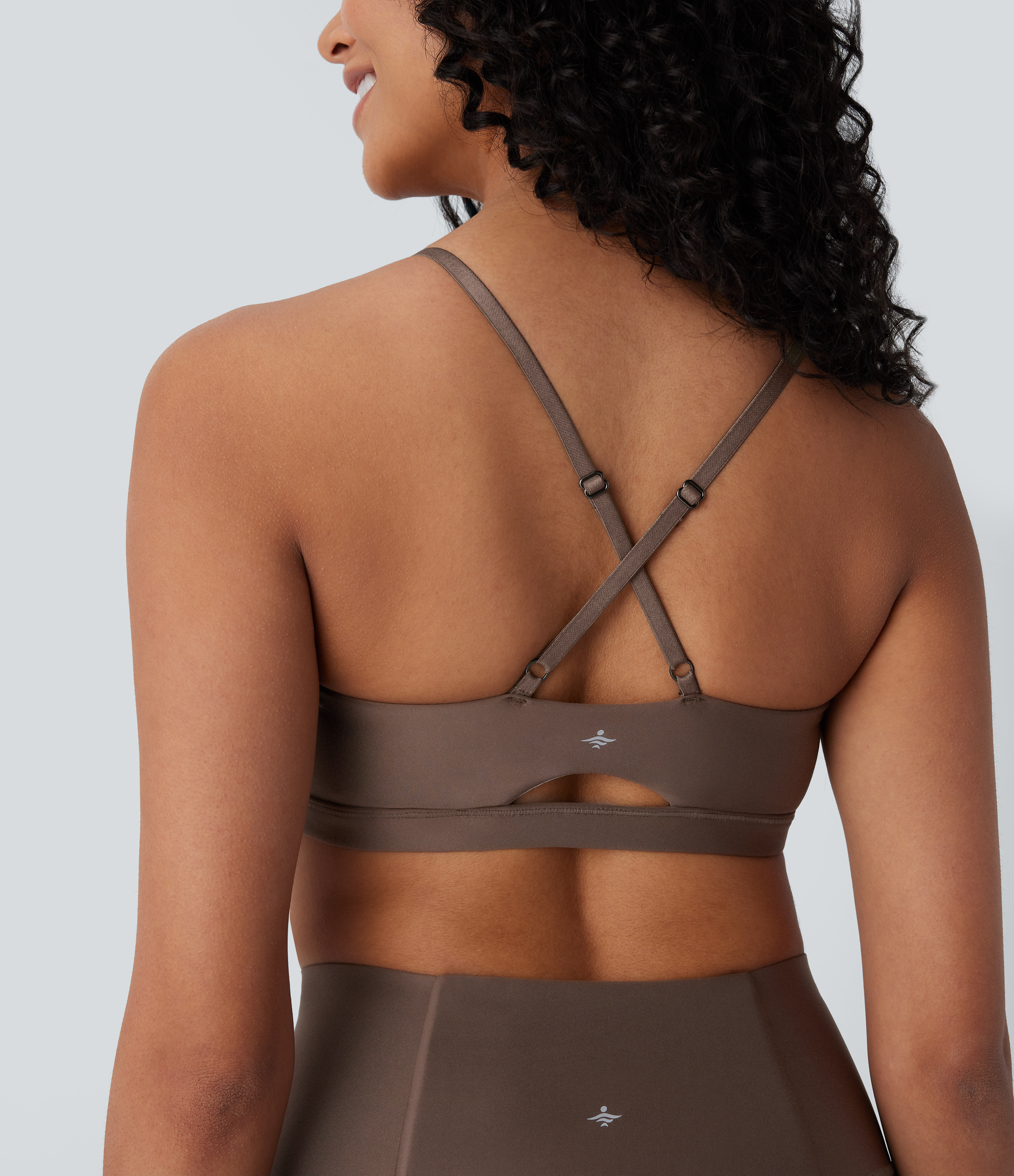 Halara Low Support Crisscross Adjustable Straps Cut Out Sheen Yoga Sports Bra  - Hay Brown - S push up bra strapless bra backless bra 