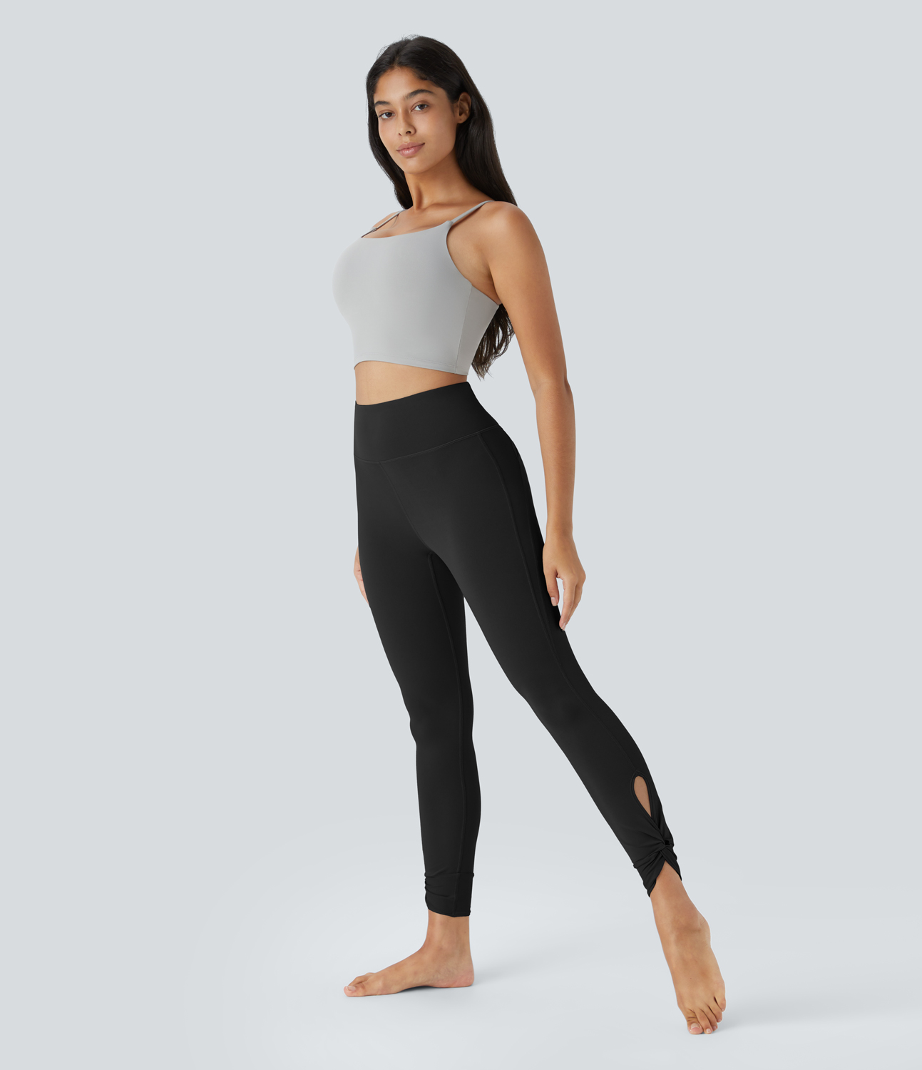 Halara Softlyzeroв„ў High Waisted Back Pocket Cut Out Twisted Yoga Leggings-UPF50+  - Black - S(7/8) gym leggings leggings with pockets 