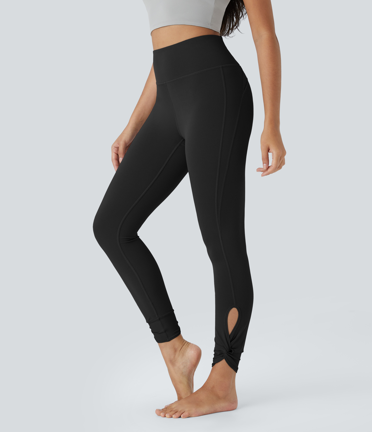 Halara Softlyzeroв„ў High Waisted Back Pocket Cut Out Twisted Yoga Leggings-UPF50+  - Black - S(7/8) gym leggings leggings with pockets 