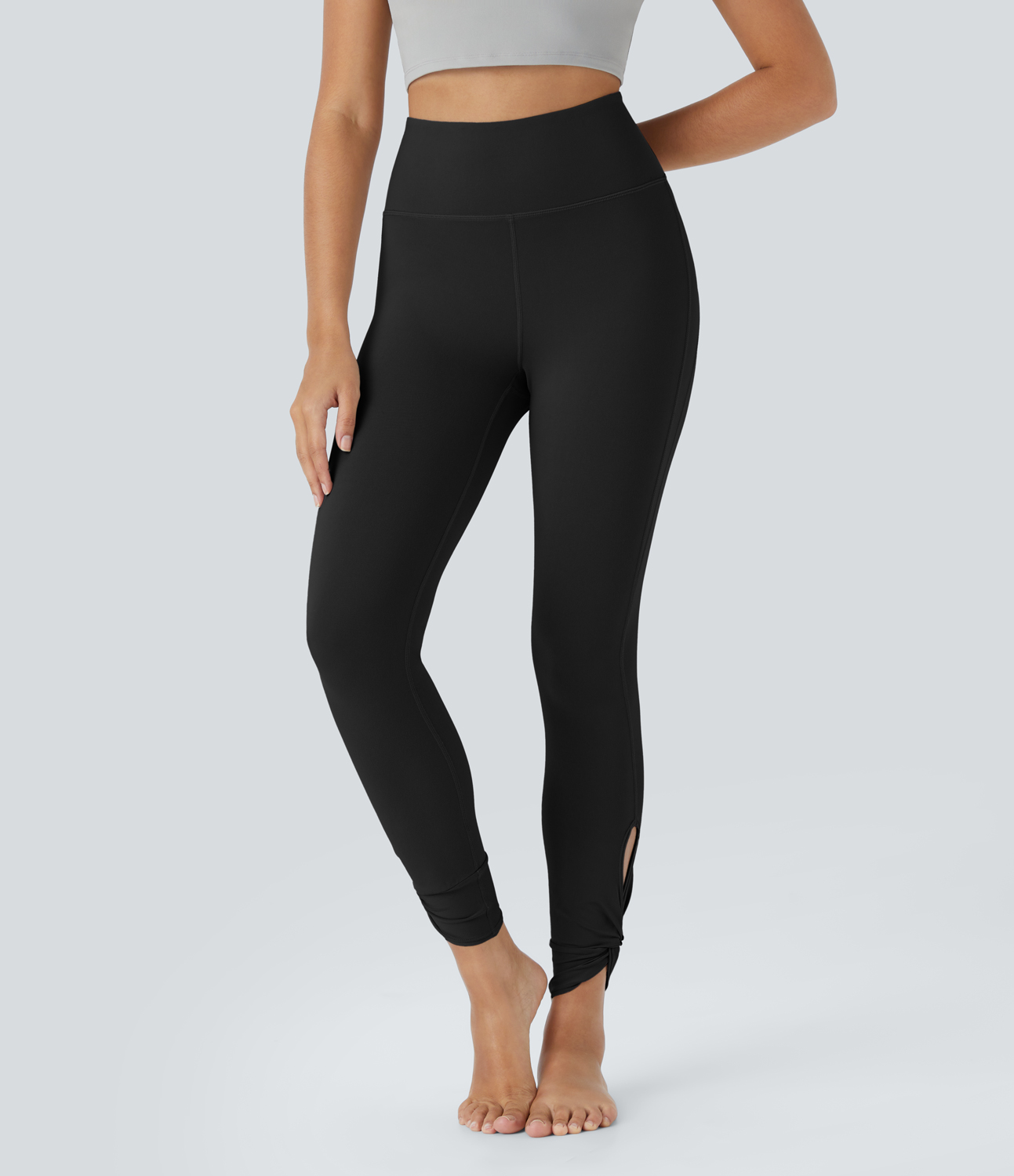 Halara Softlyzeroв„ў High Waisted Back Pocket Cut Out Twisted Yoga Leggings-UPF50+  - Black - S(7/8) gym leggings leggings with pockets 