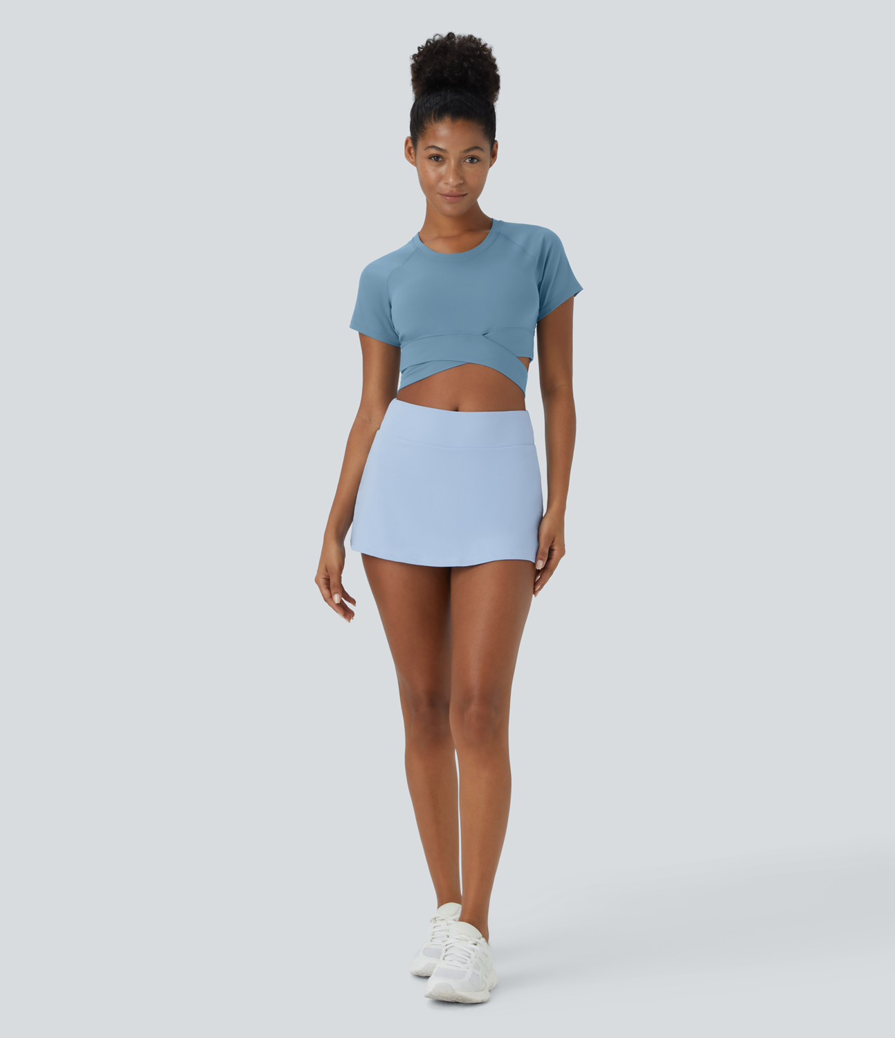 Halara Softlyzeroв„ў Plush Crossover Hem Cut Out Cropped Sports Top  - Warm Mid Blue - XL 