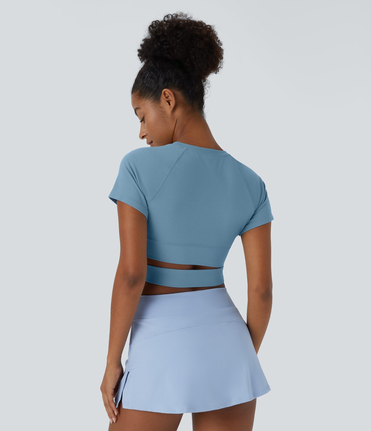 Halara Softlyzeroв„ў Plush Crossover Hem Cut Out Cropped Sports Top  - Warm Mid Blue - XL 