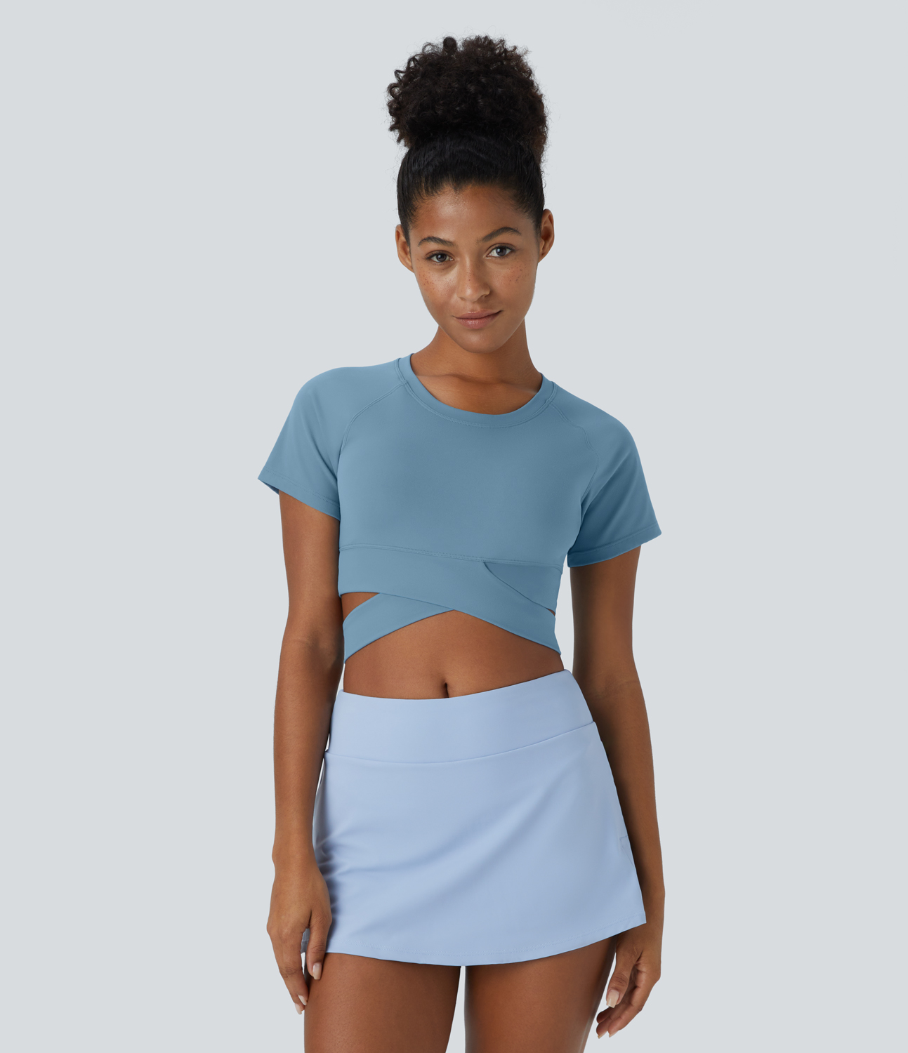 Halara Softlyzeroв„ў Plush Crossover Hem Cut Out Cropped Sports Top  - Warm Mid Blue - XL 