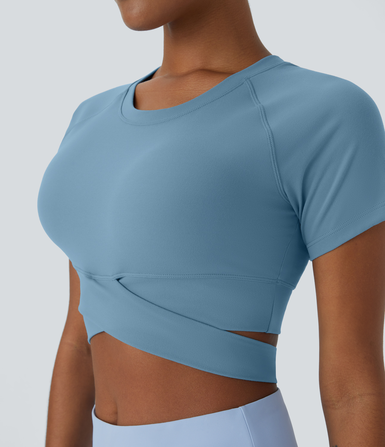 Halara Softlyzeroв„ў Plush Crossover Hem Cut Out Cropped Sports Top  - Warm Mid Blue - XL 