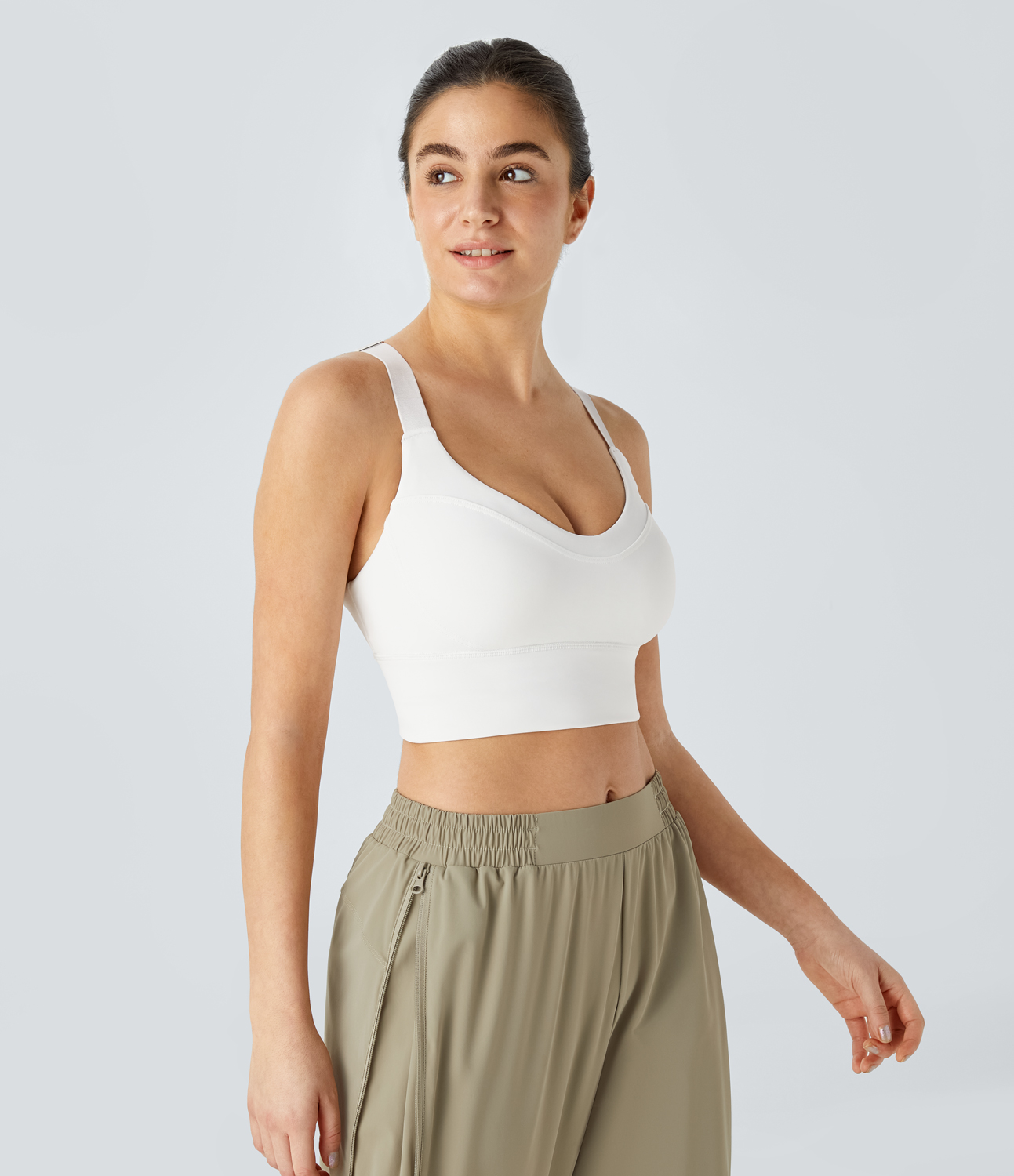 Halara SpeedWaveв„ў Medium Support Adjustable Strap Crisscross Backless Contrast Mesh Quick Dry Running Sports Bra  - White - XS push up bra 