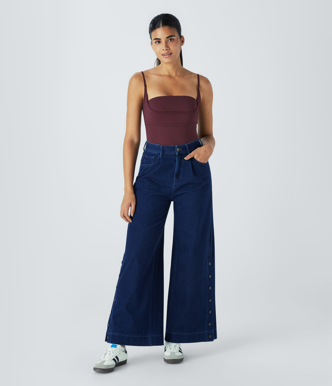 

Halara Softlyzeroв„ў Airy Backless Cool Touch Casual Slip Bodysuit-UPF50+ - Berry Red