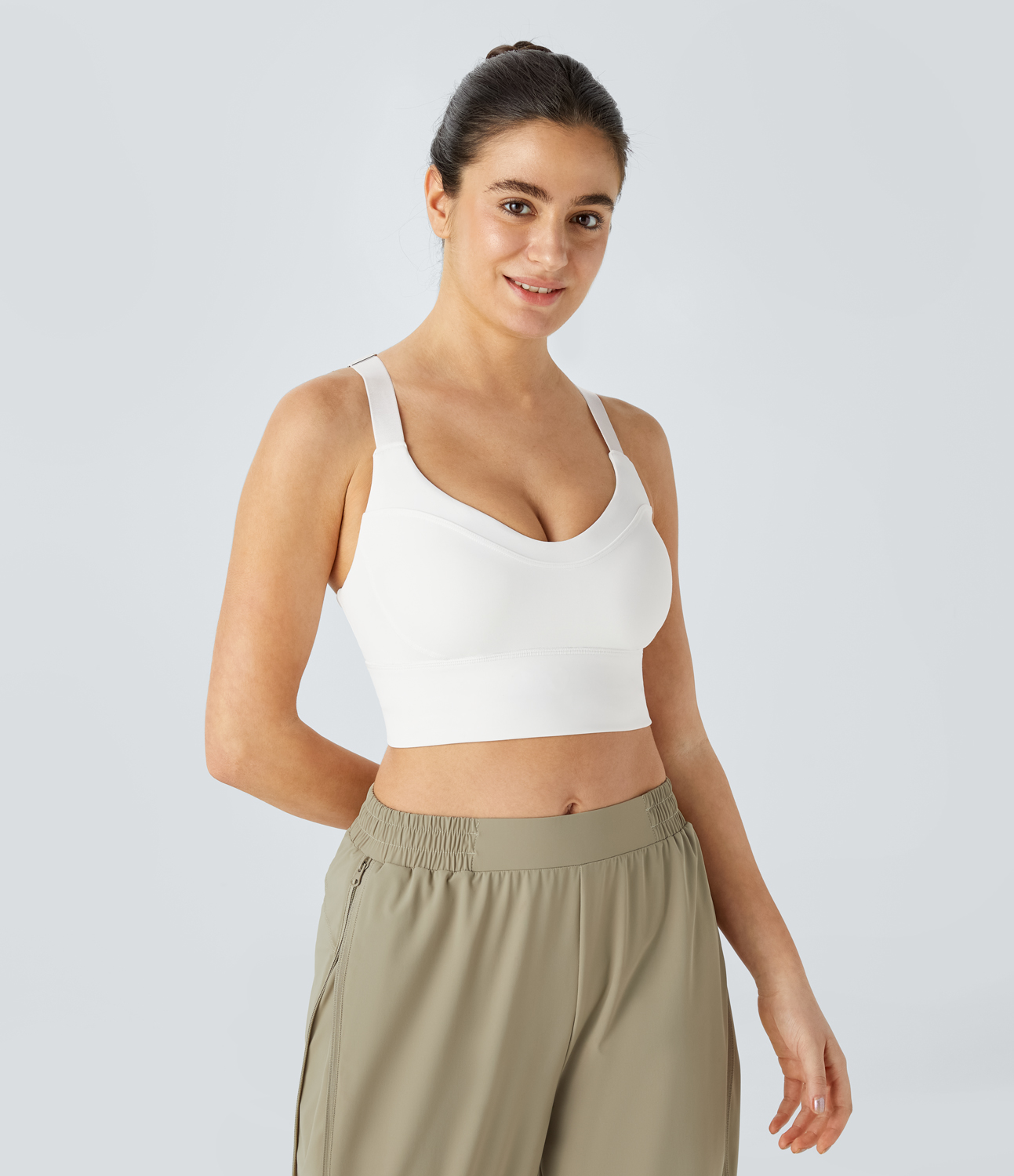 Halara SpeedWaveв„ў Medium Support Adjustable Strap Crisscross Backless Contrast Mesh Quick Dry Running Sports Bra  - White - XS push up bra 