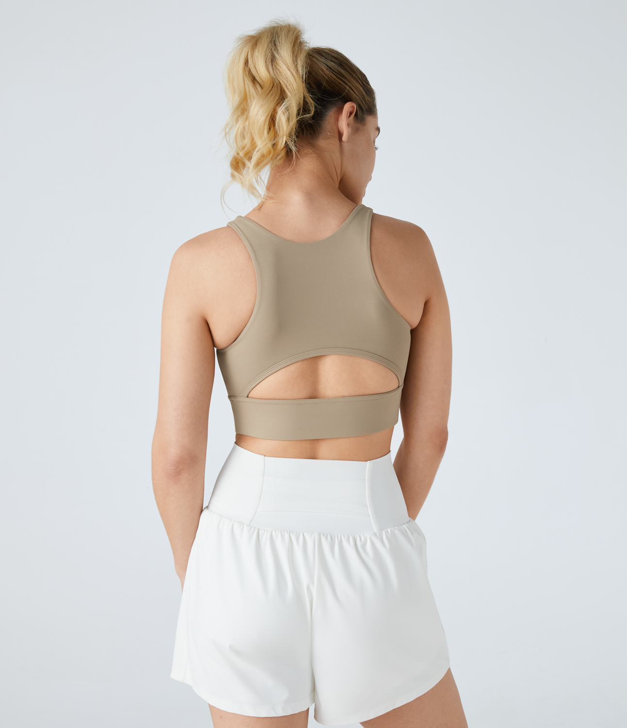 

Halara Low Support Cut Out Racerback Yoga Sports Bra - Nomad -  push up bra strapless bra backless bra sticky bra wireless bra