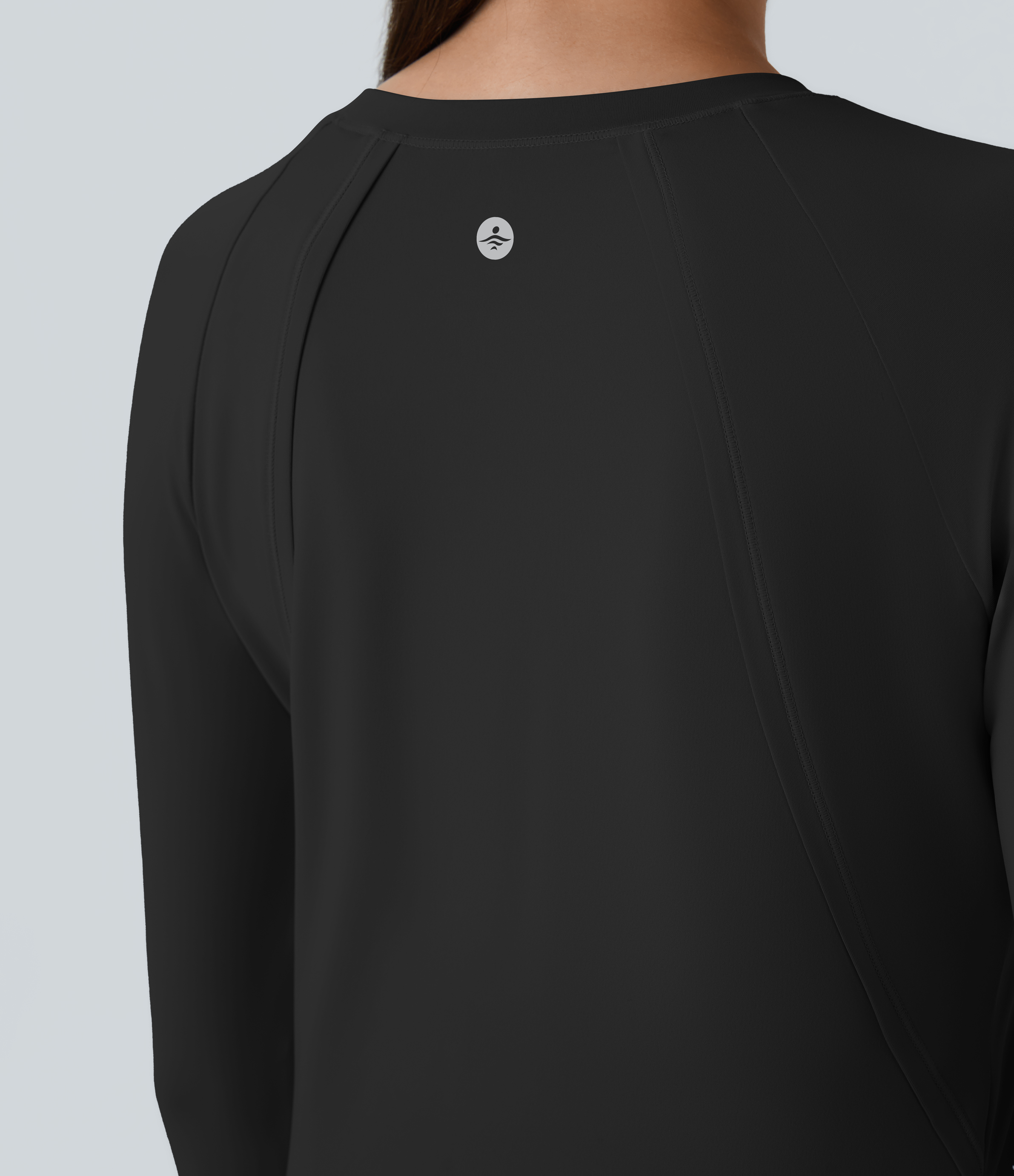 Halara Round Neck Long Sleeve Ruffle Hem Running Sports Top  - Black - S 