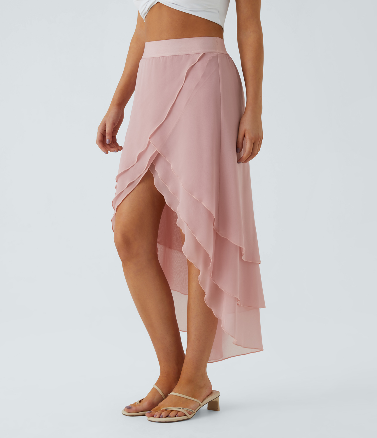 Halara High Waisted Layered Ruffle Hem High Low Flowy Maxi Casual Skirt  - Hushed Violet - S(regular) 