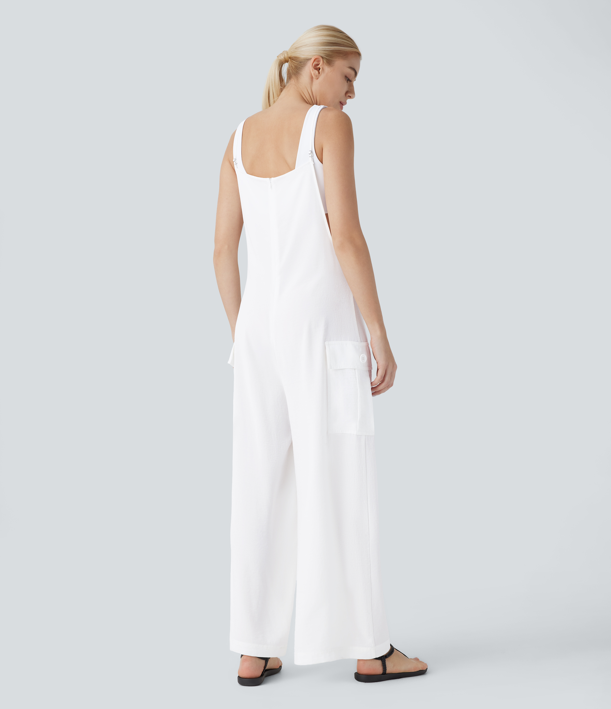 Pocket Casual Cargo Linen-Feel Jumpsuit