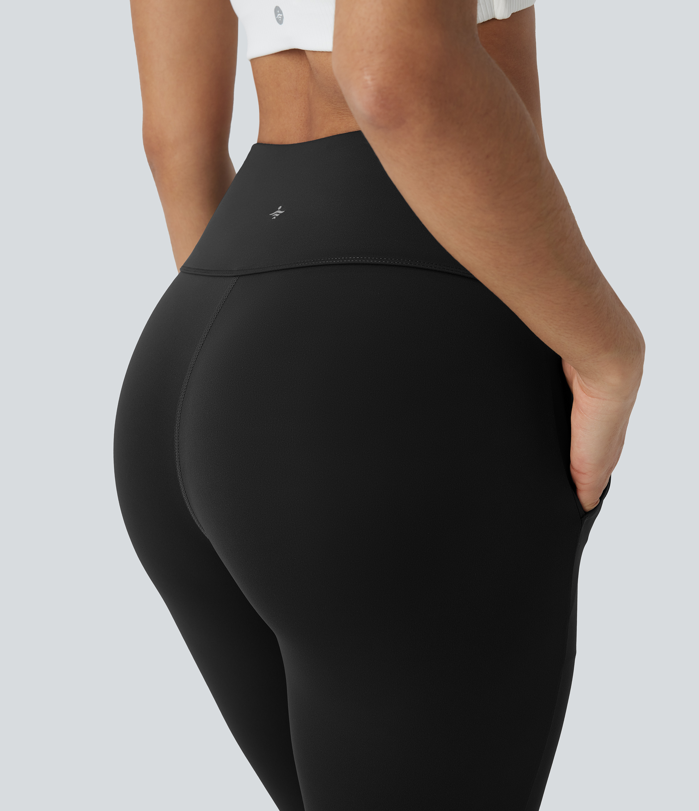 Halara High Waisted Side Pocket Split Capri Yoga Slight Flare Leggings  - Black - L(regular) gym leggings leggings with pockets 