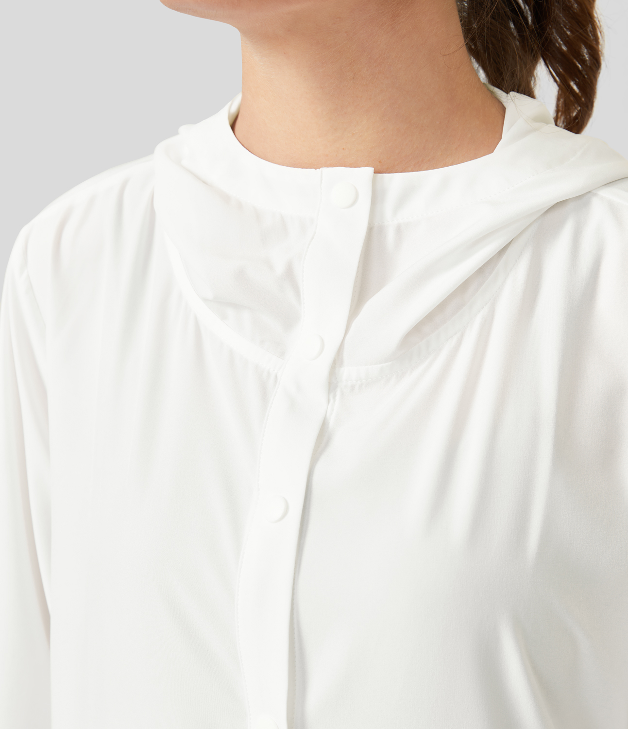 Halara Breezefulв„ў Hooded Drawstring Waisted Front Pocket Snap Button Longline Quick Dry Hiking Cargo Jacket  - White - L 