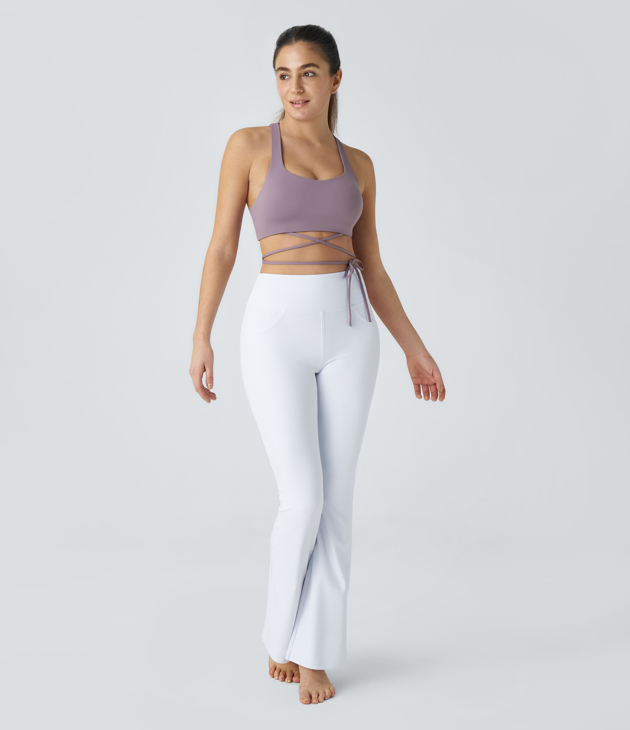 Halara Softlyzeroв„ў Low Support Backless Crisscross Tie Side Yoga Sports Bra-UPF50+  - Cinnabar Purple - XS push up bra strapless bra 