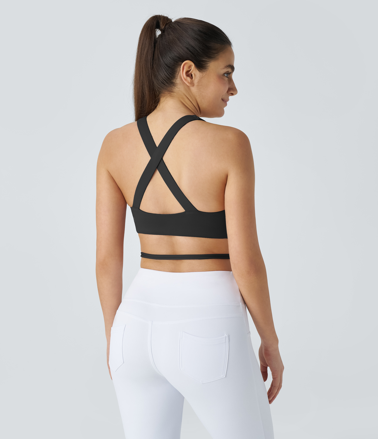 

Halara Softlyzeroв„ў Low Support Backless Crisscross Tie Side Yoga Sports Bra-UPF50+ - Black -  push up bra strapless bra backless bra